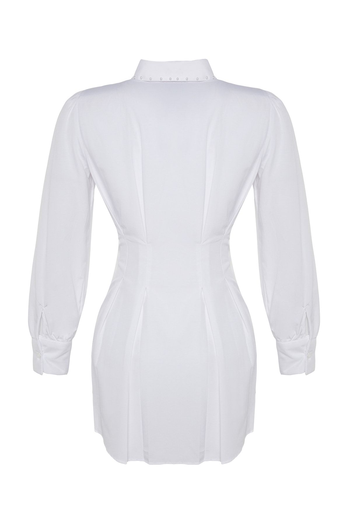 Trendyol Modest-Λευκό υφαντό πουκάμισο με μαργαριτάρι TCTAW24TG00027 8