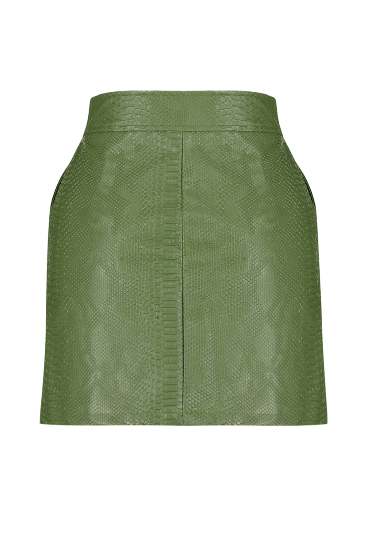 Trendyolmilla  Haki Premium Yüksek Kalite A-Line Suni Deri Mini Dokuma Etek TWOAW22ET0480 - Görsel 10