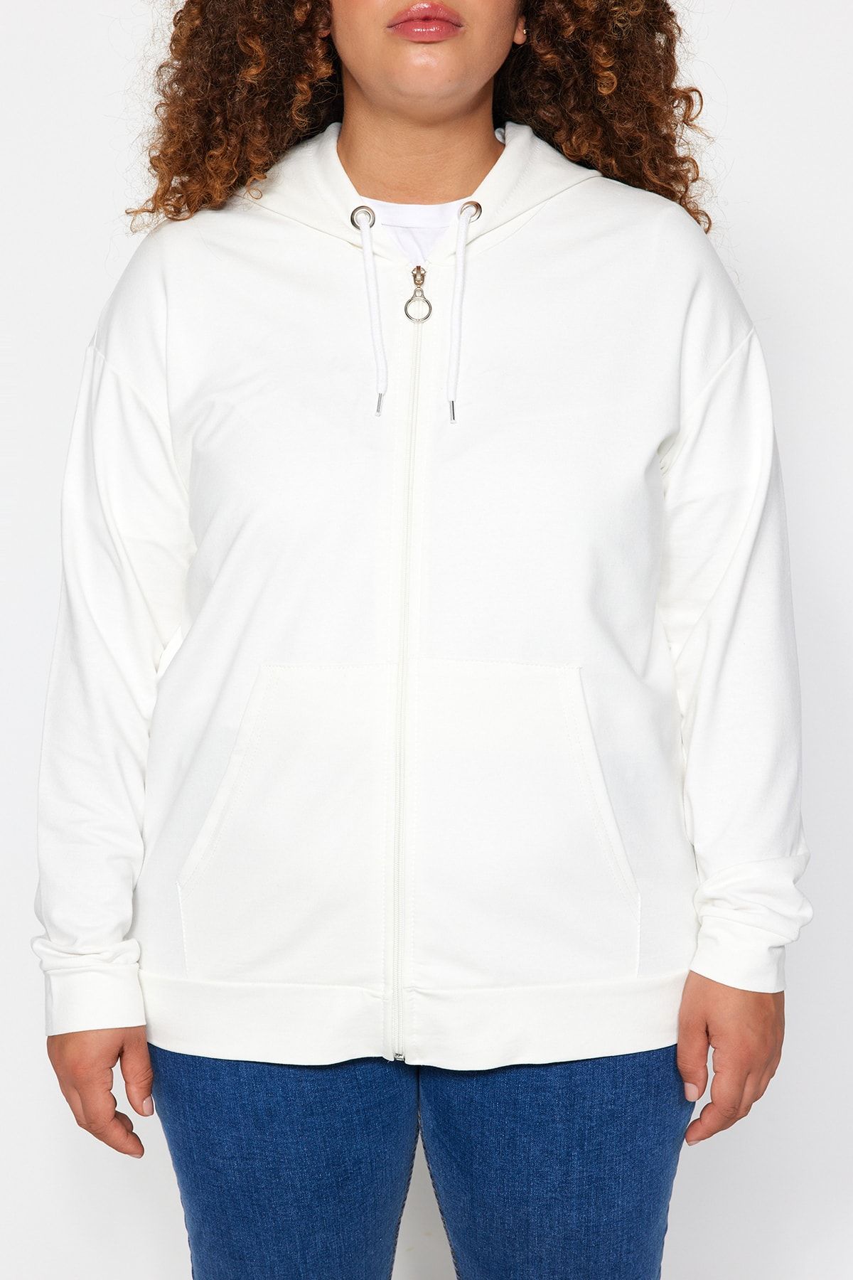 Trendyol Curve-Ecru Hooded Zippered Thin Knitted Sweatshirt TBBSS22SW0169 4