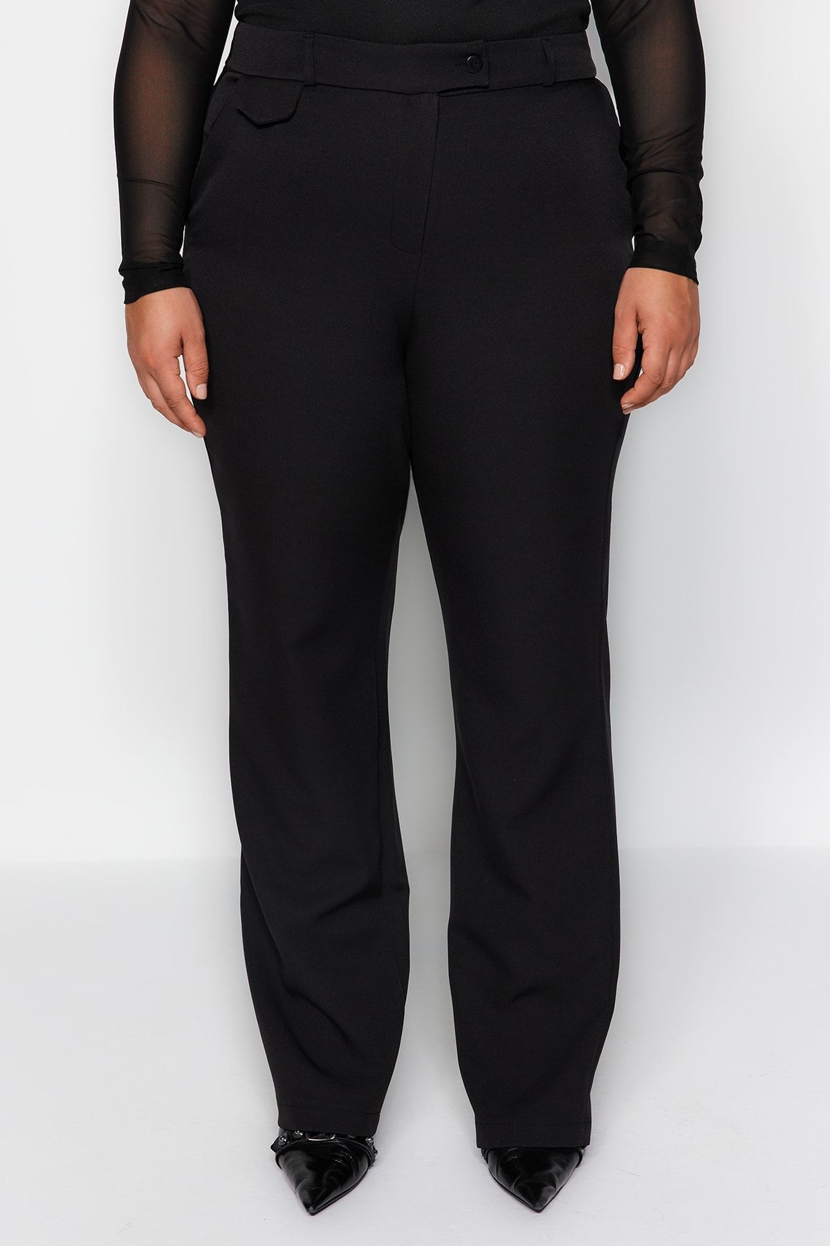 Trendyol Curve-Pantaloni drepti negri cu talie înaltă - țesătură TBBAW24AR00000 3