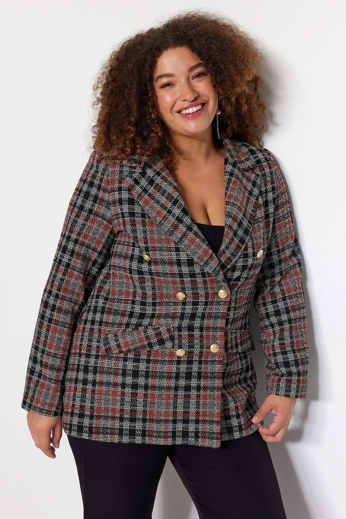 Trendyol Curve-Multicolored Plaid Patterned Jacket TBBAW24AG00014 3