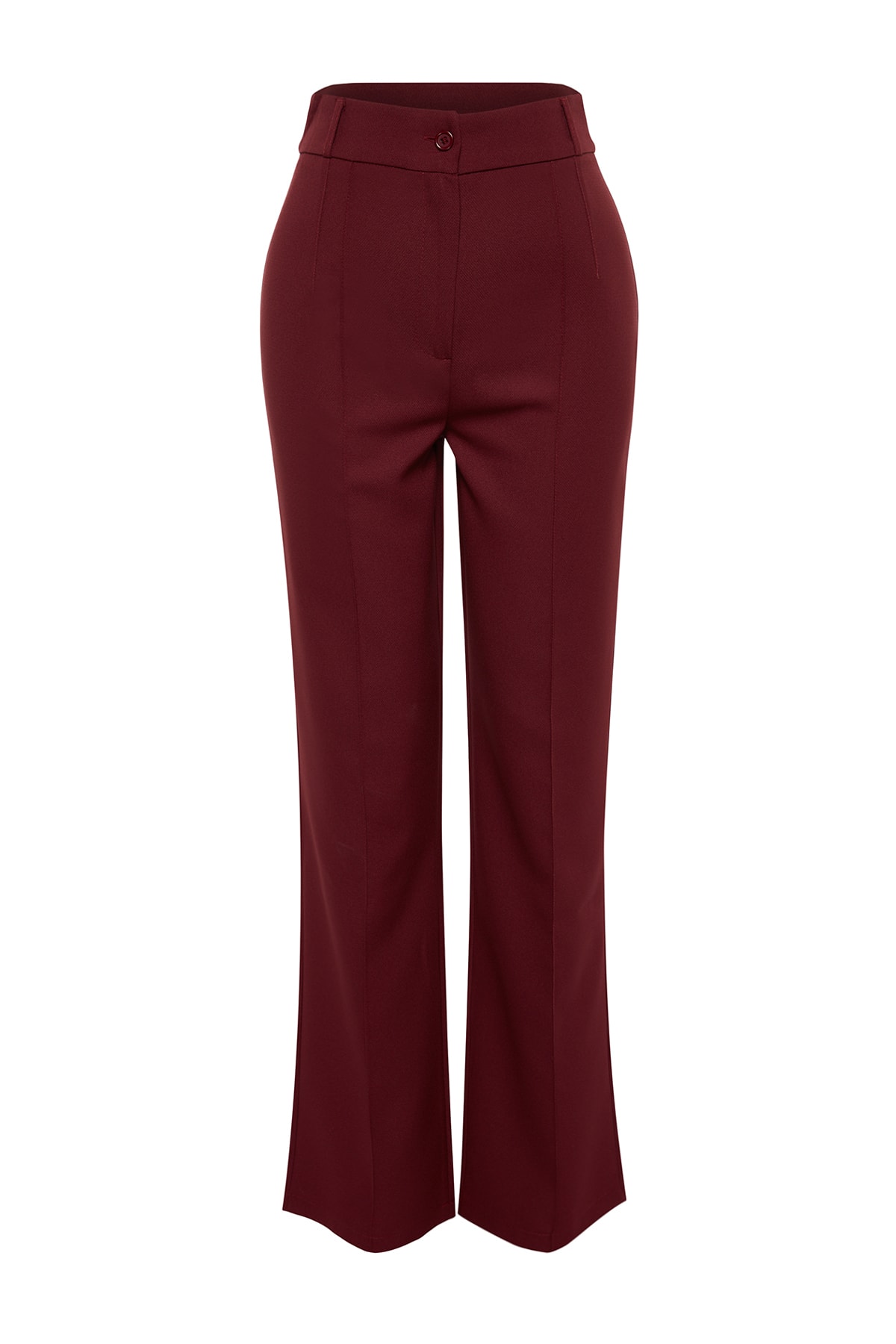  TRENDYOLM?LLA Bordo Straight/Düz Kesim Yüksek Bel Nervür Diki?li Dokuma Pantolon