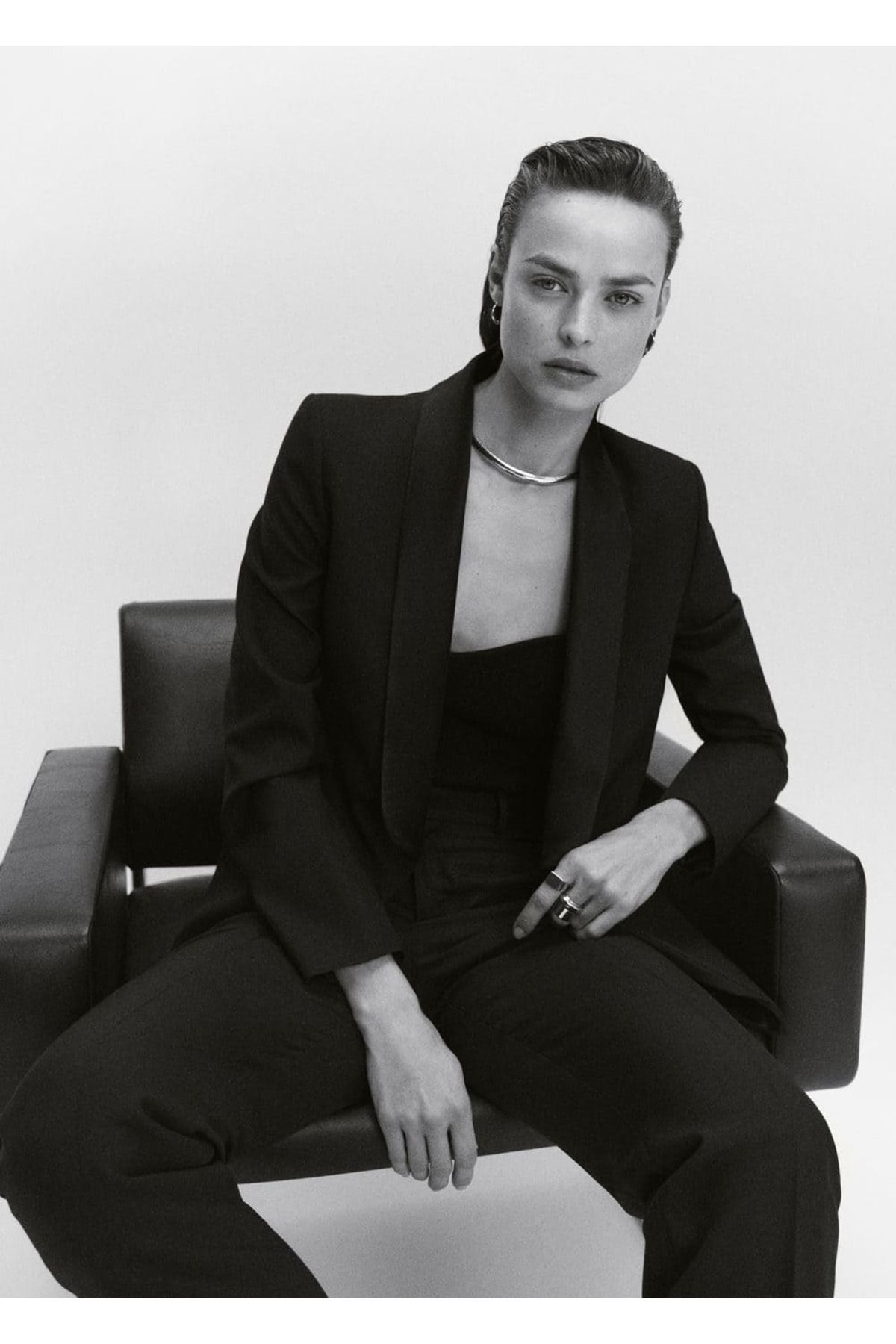 MANGO Woman-Satin Collar Blazer Jacket 5