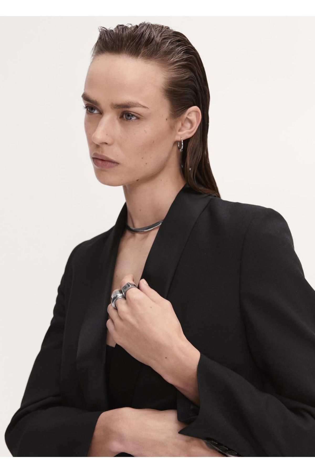 MANGO Woman-Satin Collar Blazer Jacket 7