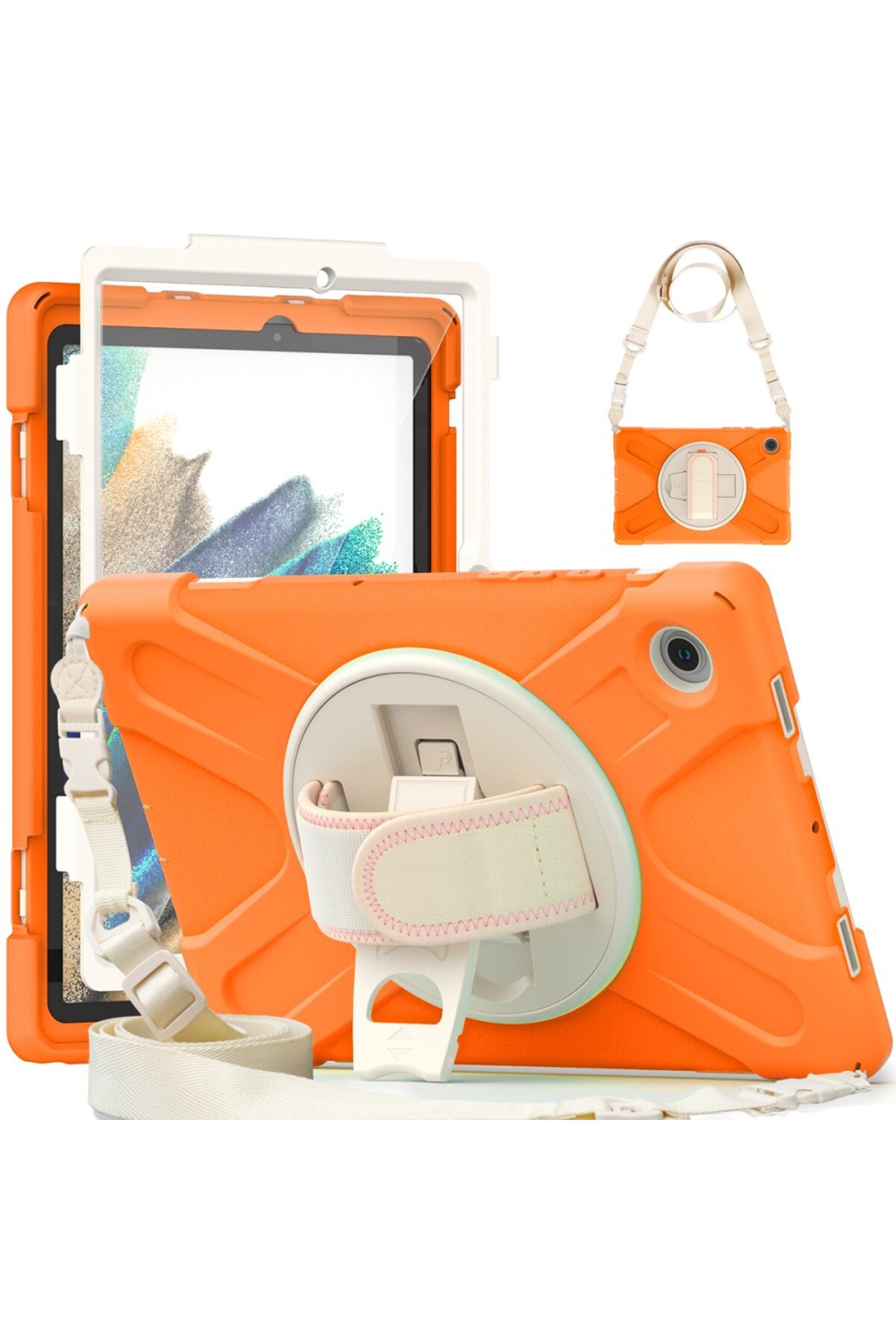 Samsung Galaxy Tab A8 10.5 SM-x200 2021 Case Defender Strap Armored Tank Case Orange