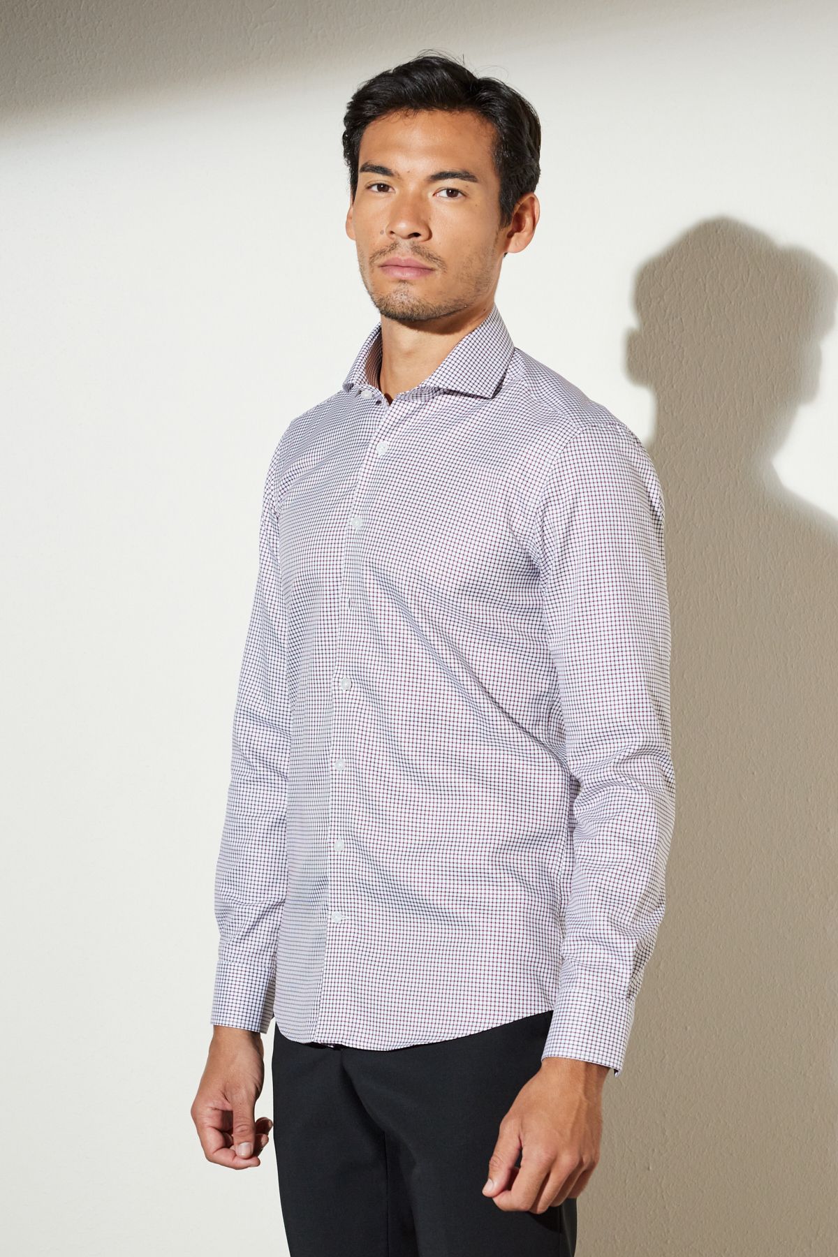 BROOKS BROTHERS-Koszula męska w kolorze bordowo-białym, slim fit, kołnierzyk włoski, 100% bawełny, nadruk 4