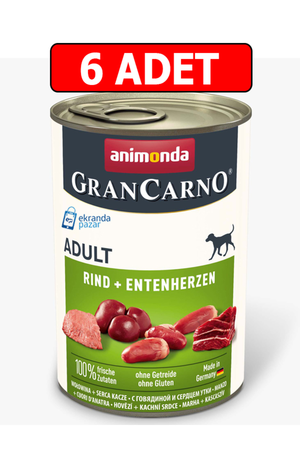Animonda Grancarno Tahılsız Sığır Etli Ördek Yürekli Köpek Konservesi 400gr 6adet Köpek Yaş Mama