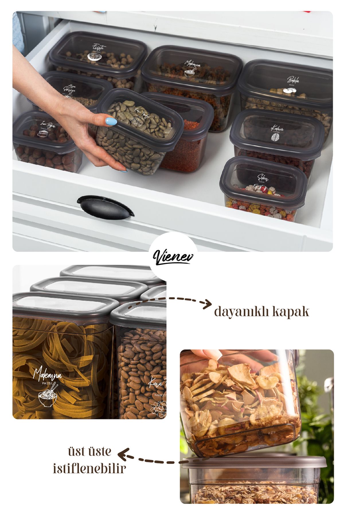 Vienev-Set of 25 Peggy Rectangular Storage Containers 5X(1.9 1.5 1.15 0.8 0.4 Liter) with Screen Printing Label 4