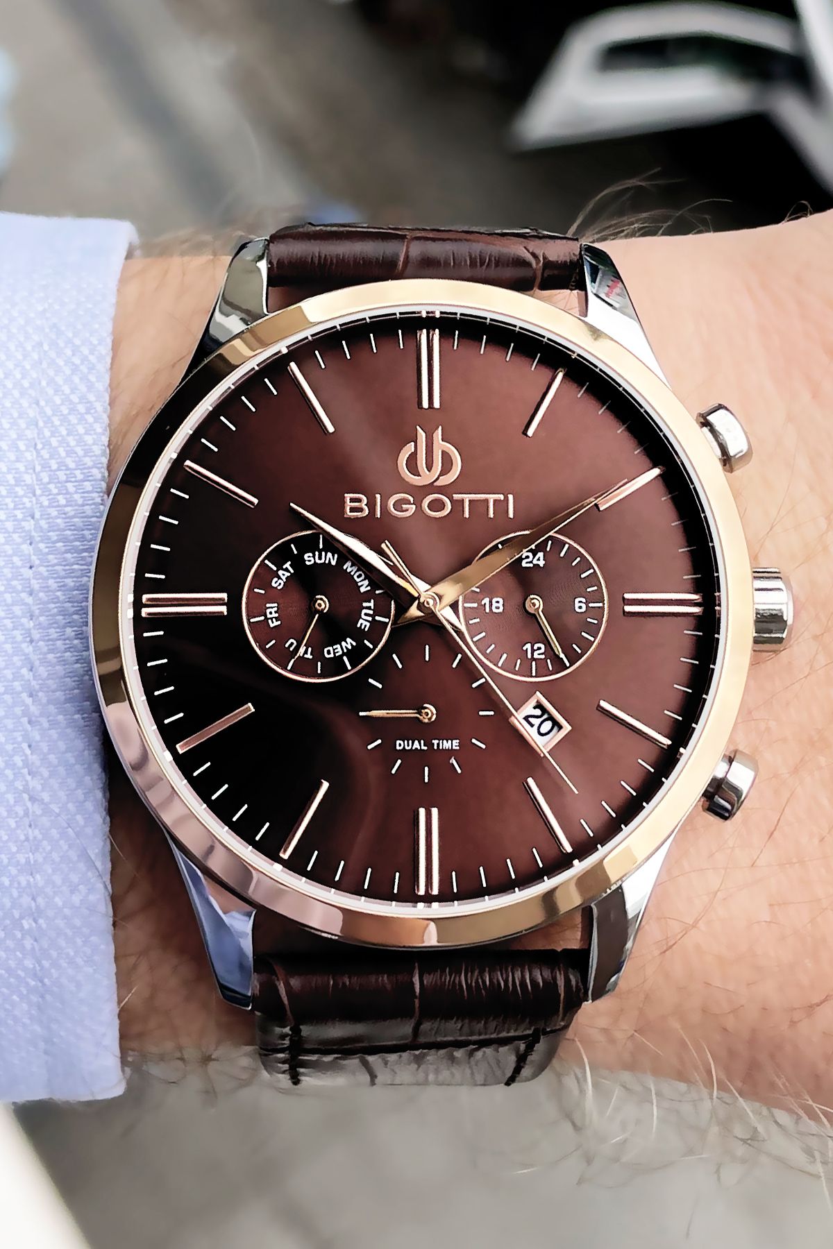 Bigotti Original 100 Real Leather Men s Wristwatch 5 ATM Water