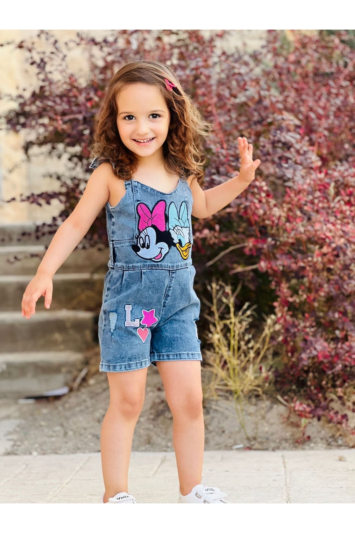 DUDOR K DS GIRL MINNIE DAISY DENIM SHORTS JUMPSUIT