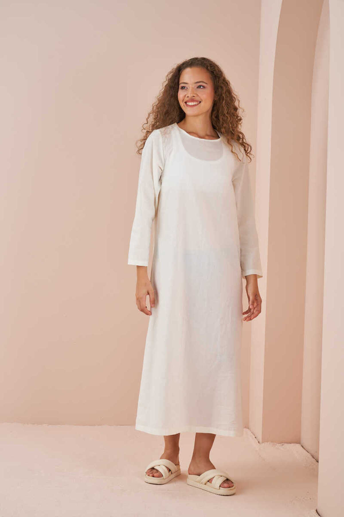 Mevra Uzun Kollu Pamuk Vual Astar Ekru