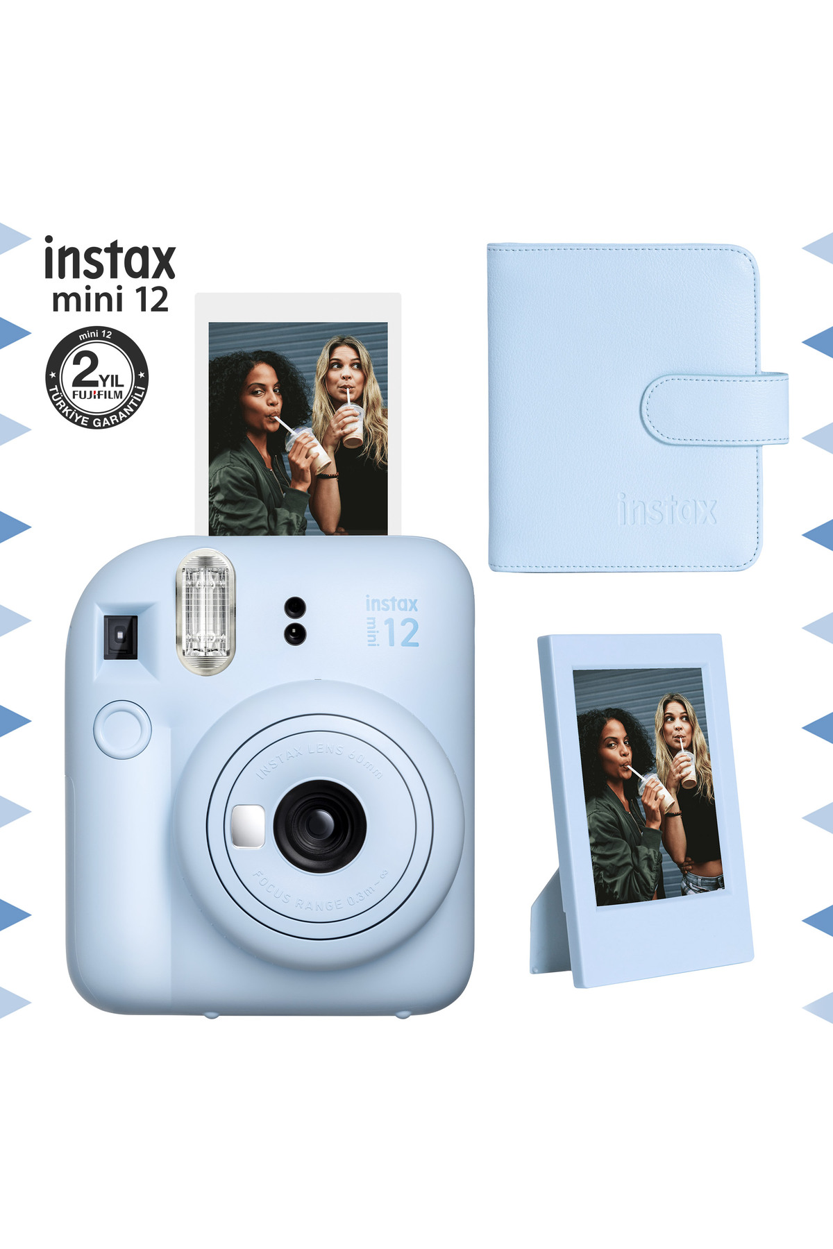 Fujifilm Instax mini 12 Mavi Fotoğraf Makinesi-Çerçeve ve 64'lü