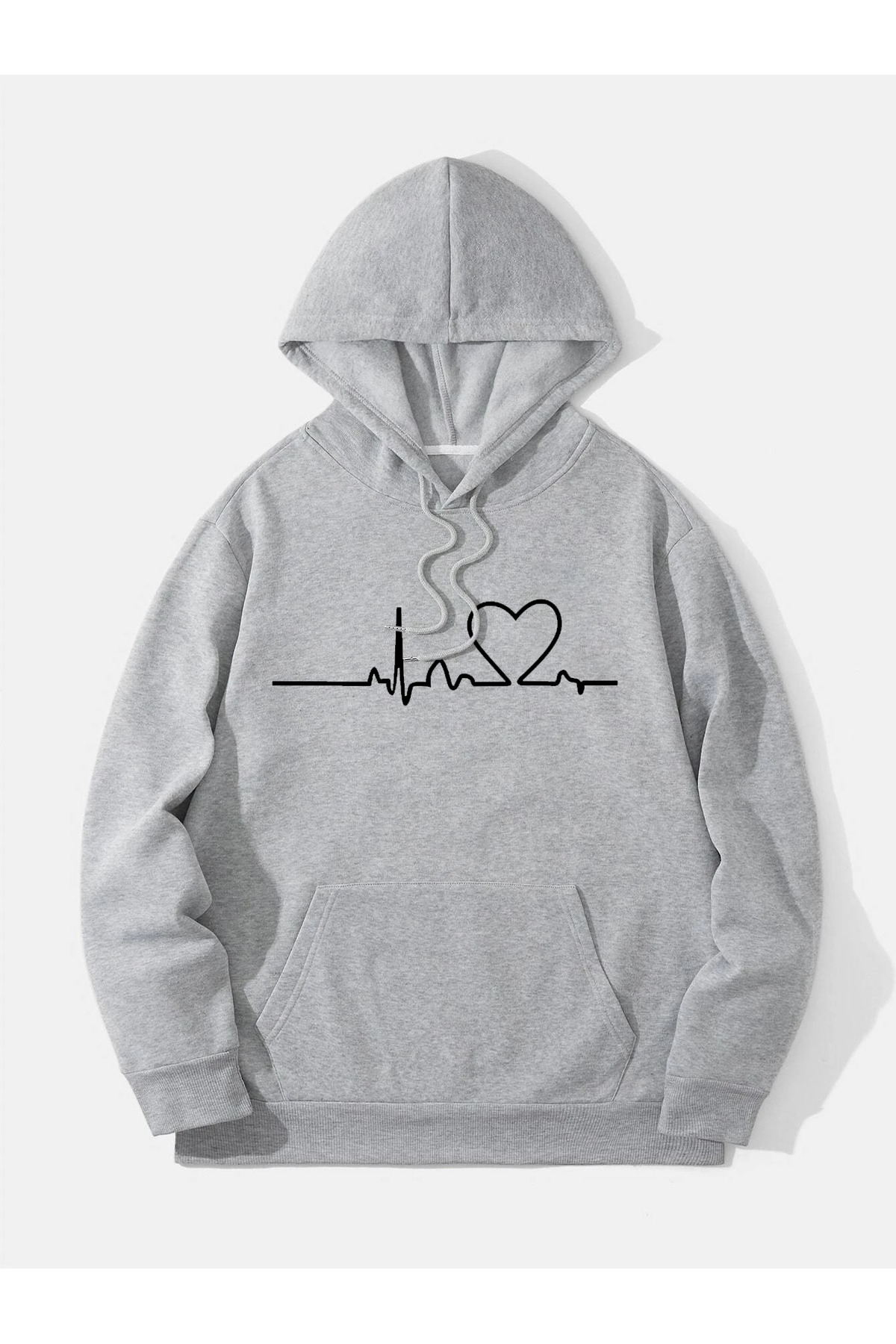 Genel Markalar Kalp Atışı baskılı unisex kapüşonlu Büyük Beden sweatshirt görsel 3