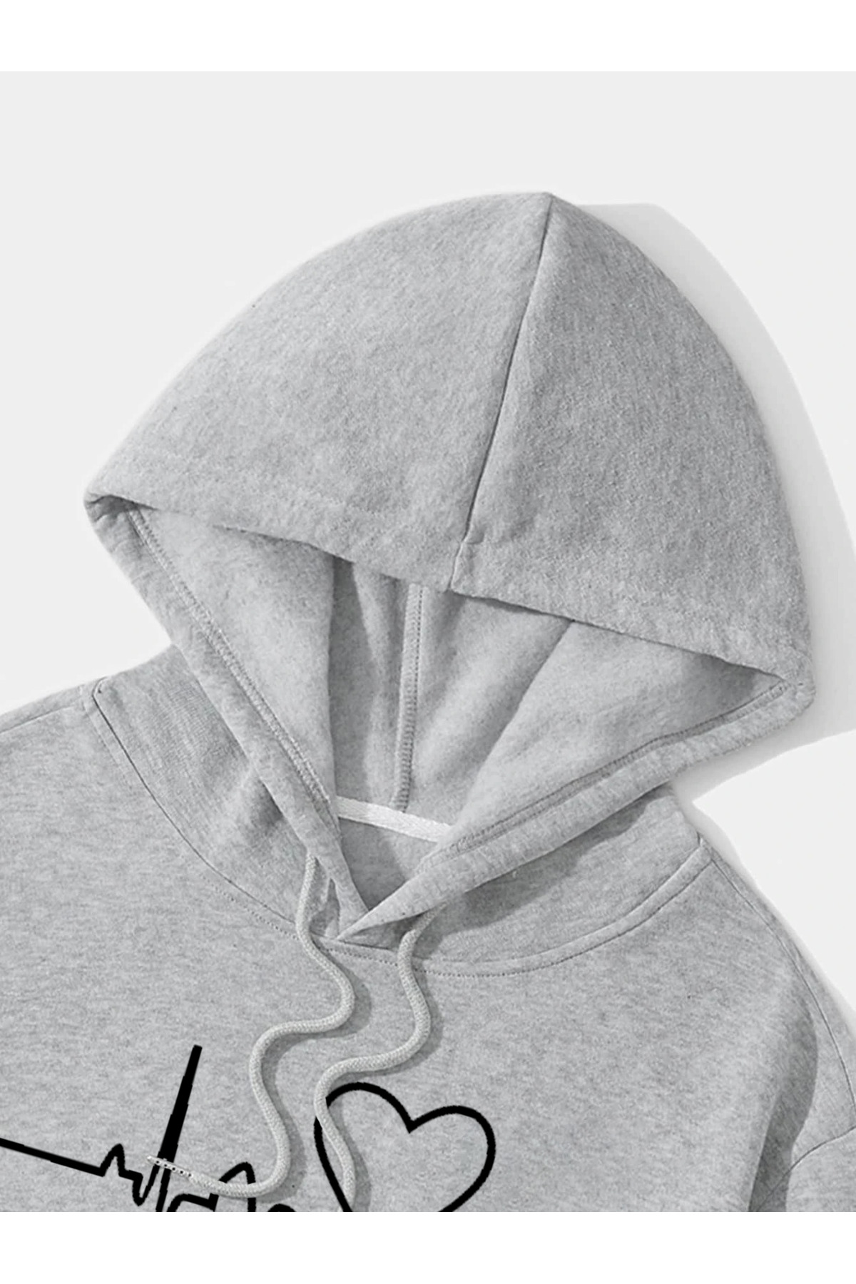Genel Markalar Kalp Atışı baskılı unisex kapüşonlu Büyük Beden sweatshirt görsel 2