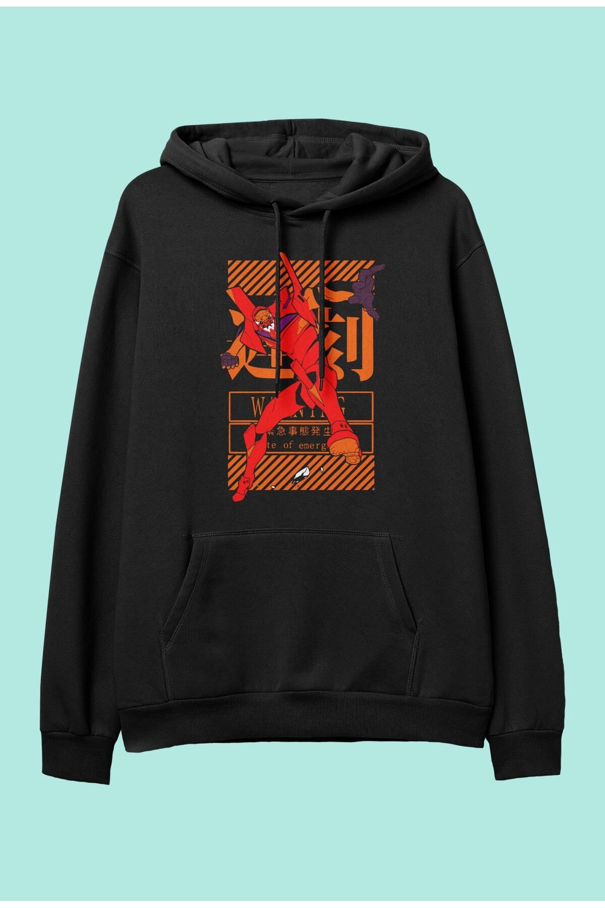 CONSTRA N Oversize Neon Genesis Evangelion Anime Karakter Bask l Kap onlu Sweatshirt Hoodie Fiyat Yorumlar Trendyol