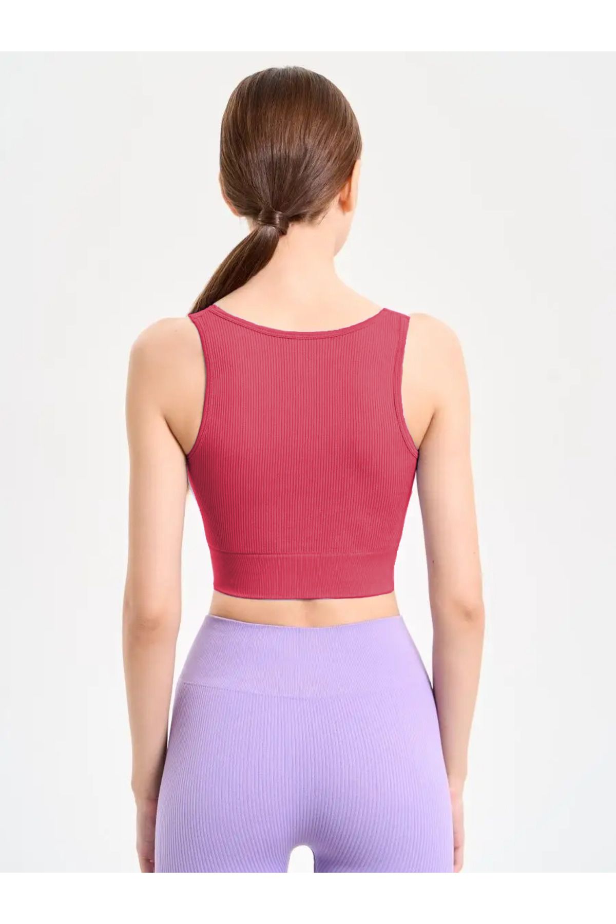 MİSTİRİK-Model Florio Tesatura Tricotata Fara Cusaturi Bluza Fermanta Biker Crop Model Culoare Bordeaux 2