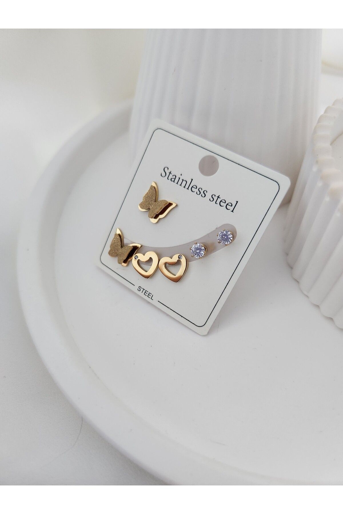 Stainless steel deals earring set