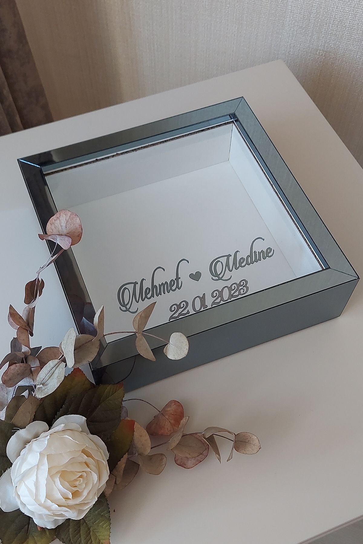 HKM Ticaret-25x25 Cm Smoked Deep Memory Frame with Flat Background Name and Date!Deep Frame 6