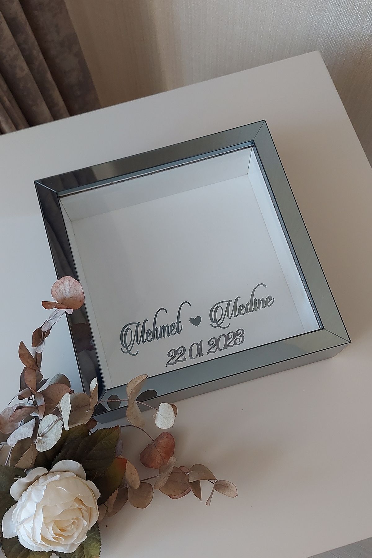 HKM Ticaret-25x25 Cm Smoked Deep Memory Frame with Flat Background Name and Date!Deep Frame 5