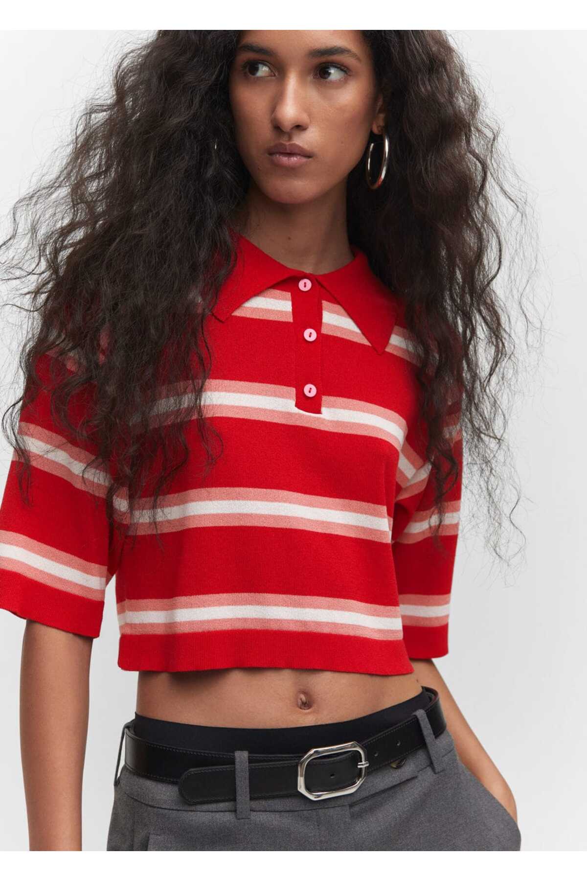 بافت و پلیور زنانه قرمز منگوMANGO | 57023819 اورجینال - تصویر 5