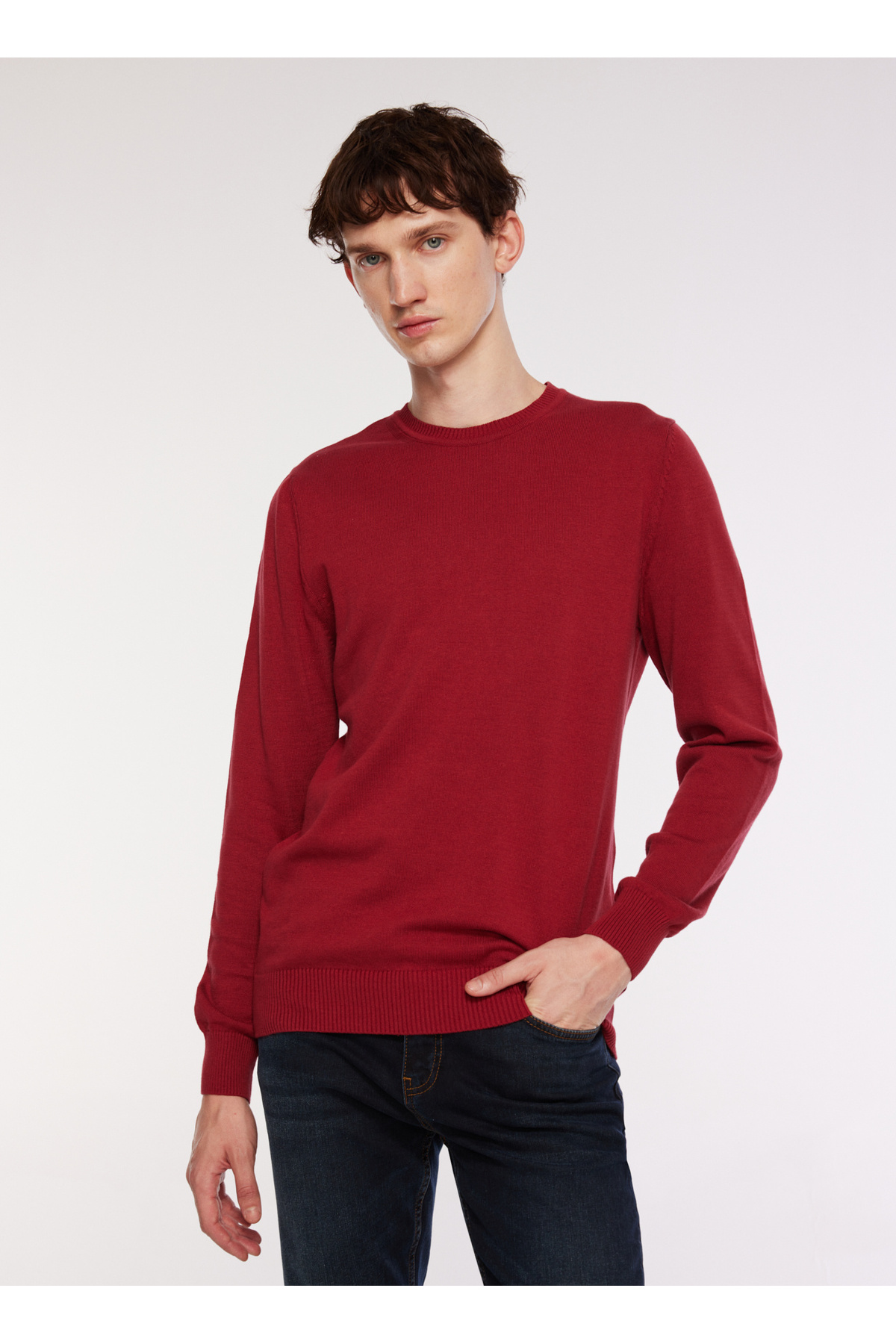 Bisiklet Yaka Classic Fit Düz Bordo Erkek Kazak E-BONO — زرشکی 5003010451