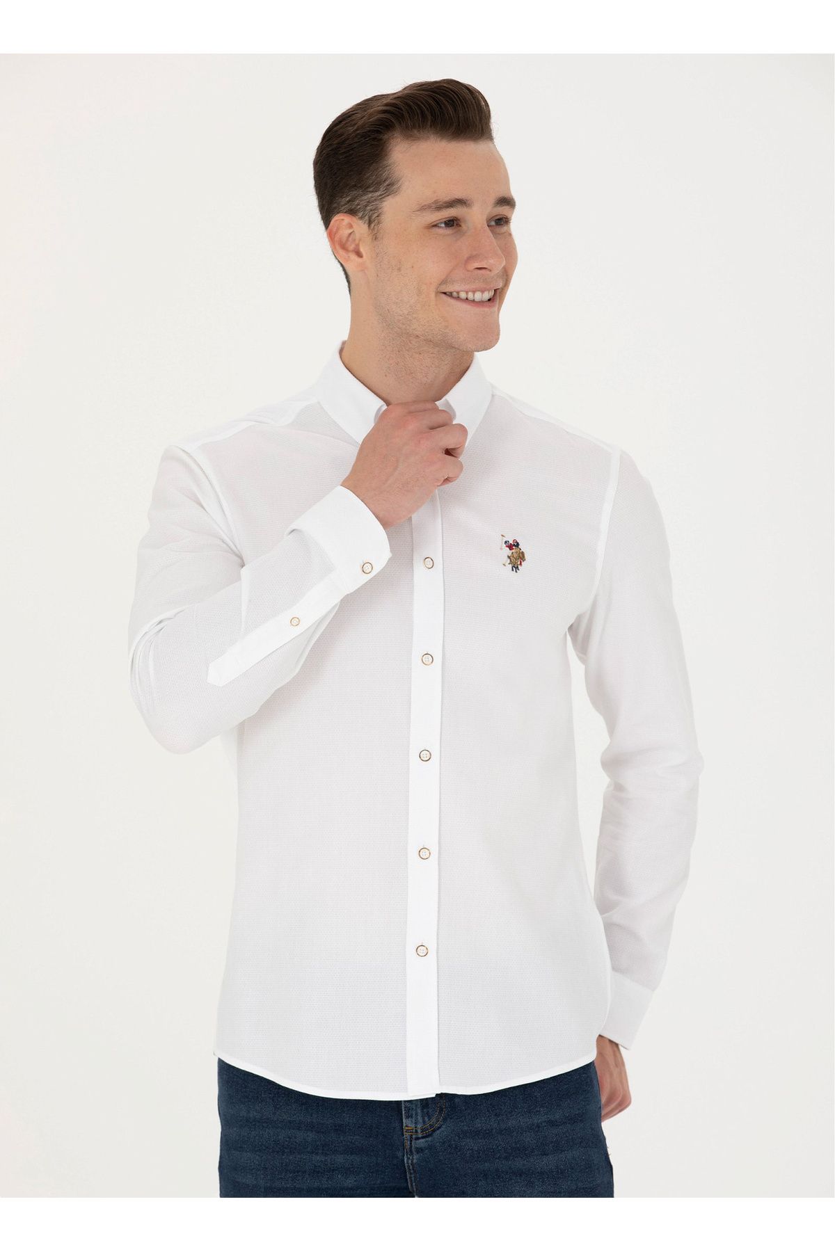 BASE. پولو اسن. پیراهن مردانه سفید یقه دکمه دار باریک NOVAYA023K U.S. Polo Assn.
