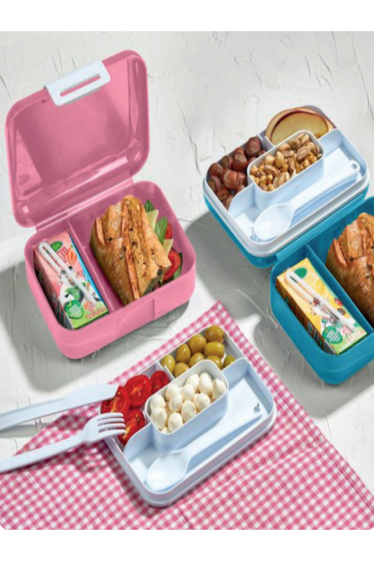 Bayev-Blue Layered Lunch Box with Compartments and Lock Set Cookie Bread School Storage Container 3
