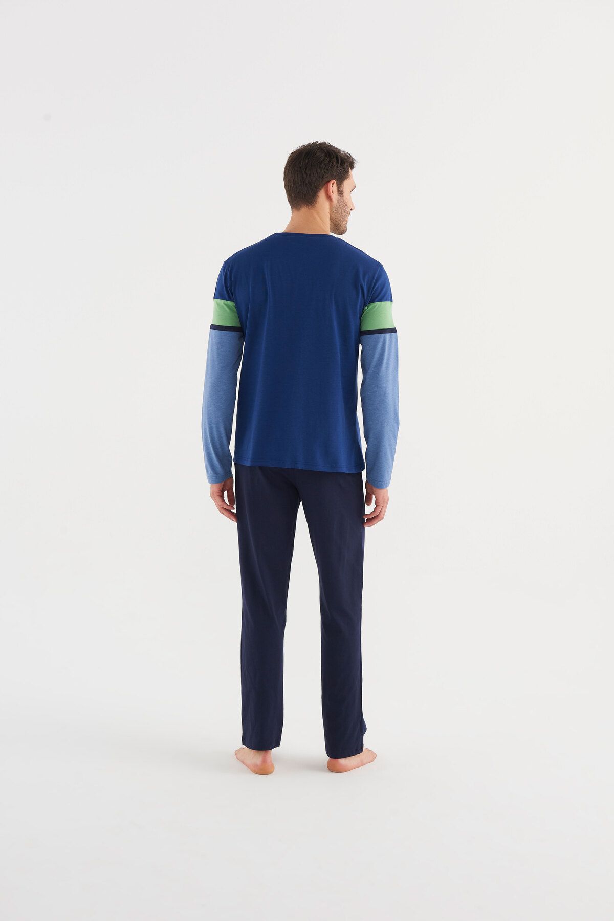 U.S. Polo Assn. ست لباس خواب یقه گرد نخی مردانه پای راست نیلی آبی