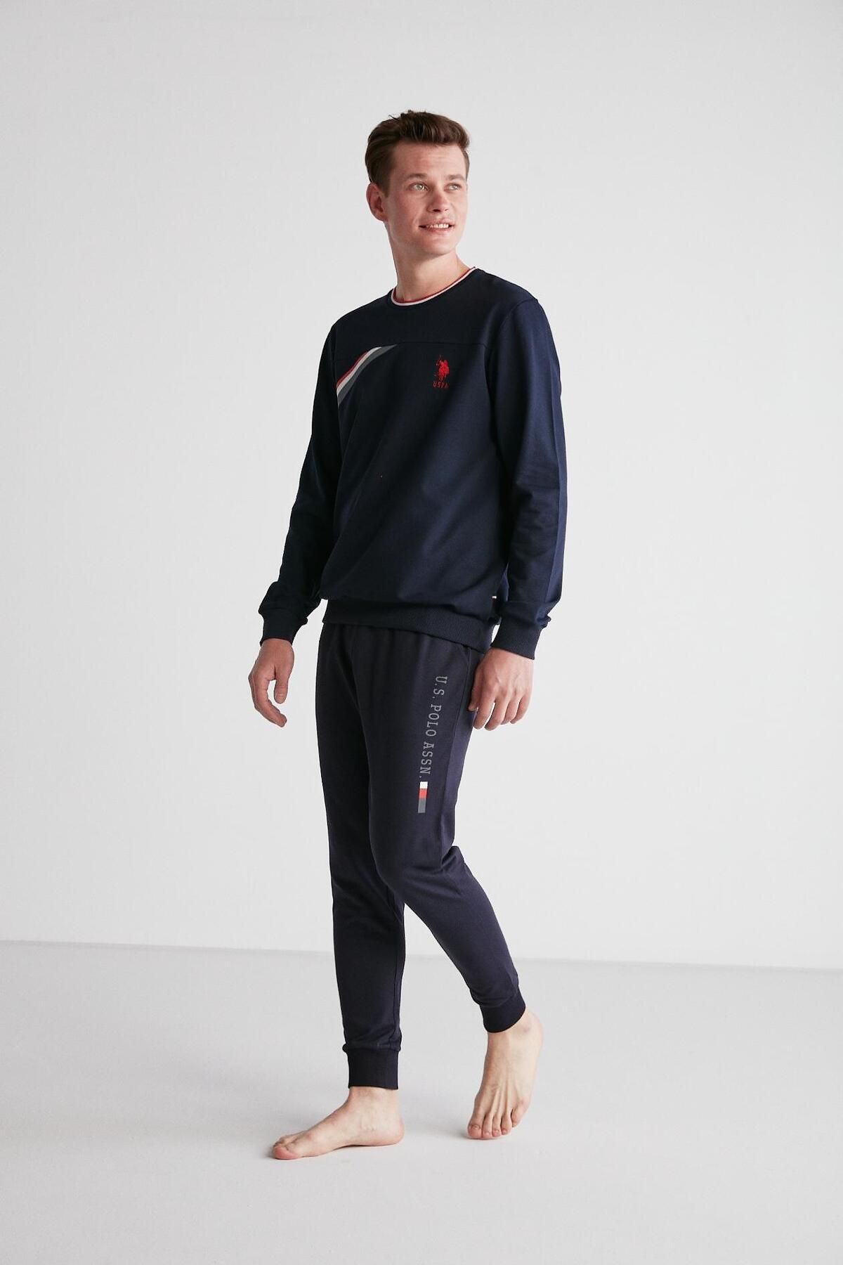 ست پیژامه آبی مردانه پایه. POLO ASSN. لباس خواب یقه گرد سرمه ای 024K.1.Z.8E7.TA.0G.R3P U.S. Polo Assn.