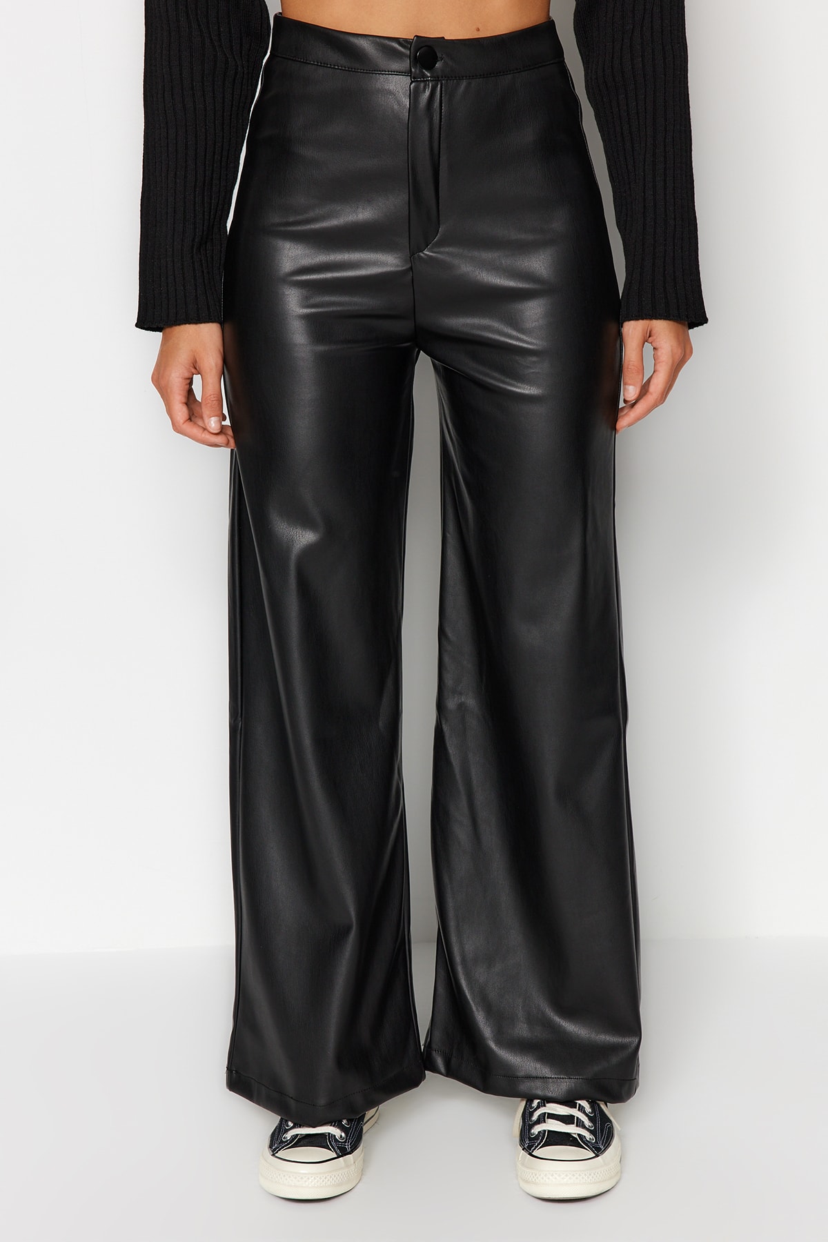 Trendyol Collection Black Wide Leg Pocket Arrival Index Leather Pants