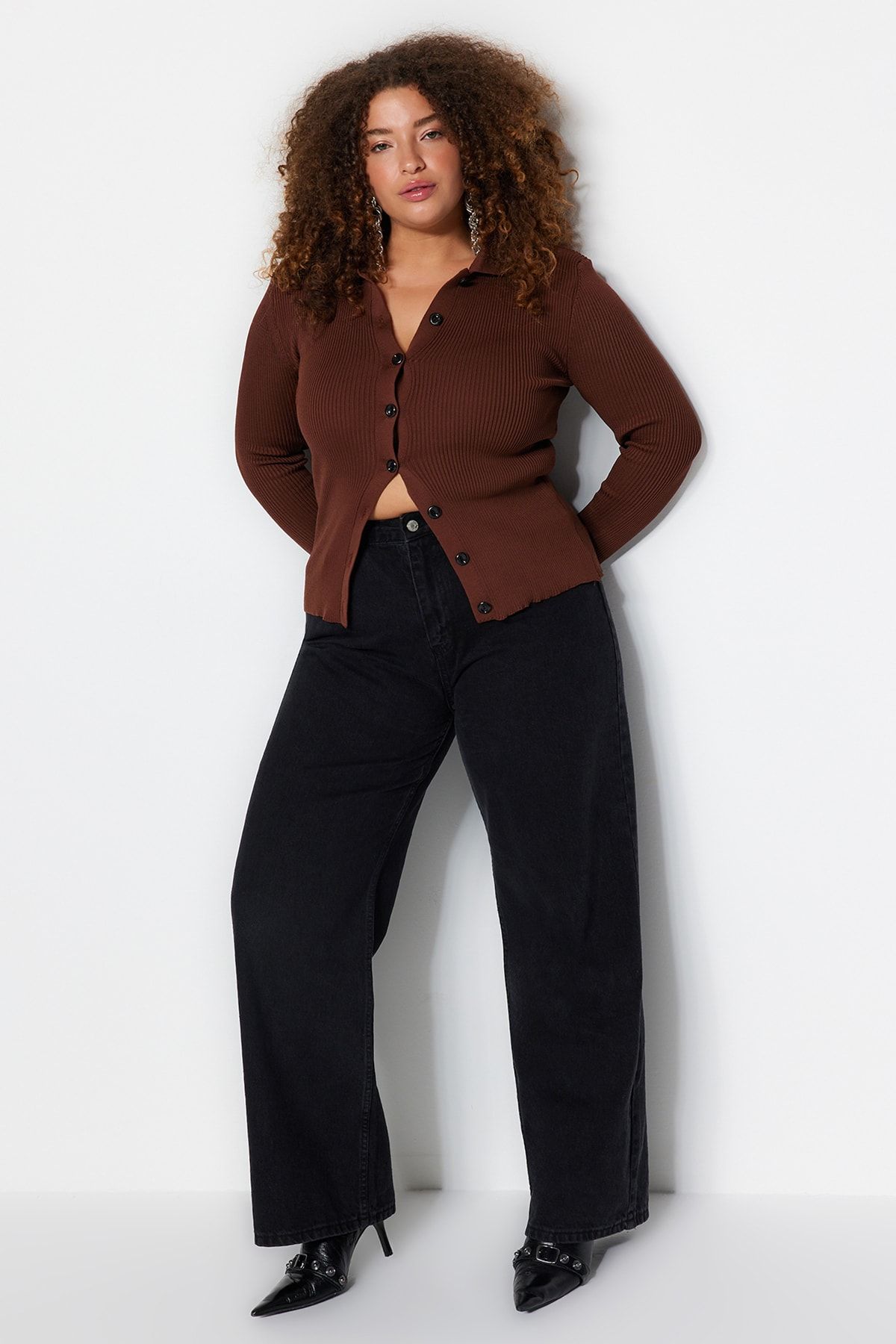 Trendyol Curve-Anthrazitfarbener Regenanzug mit weitem Bein, große Jeans mit weitem Bein TBBSS22JE0211 9