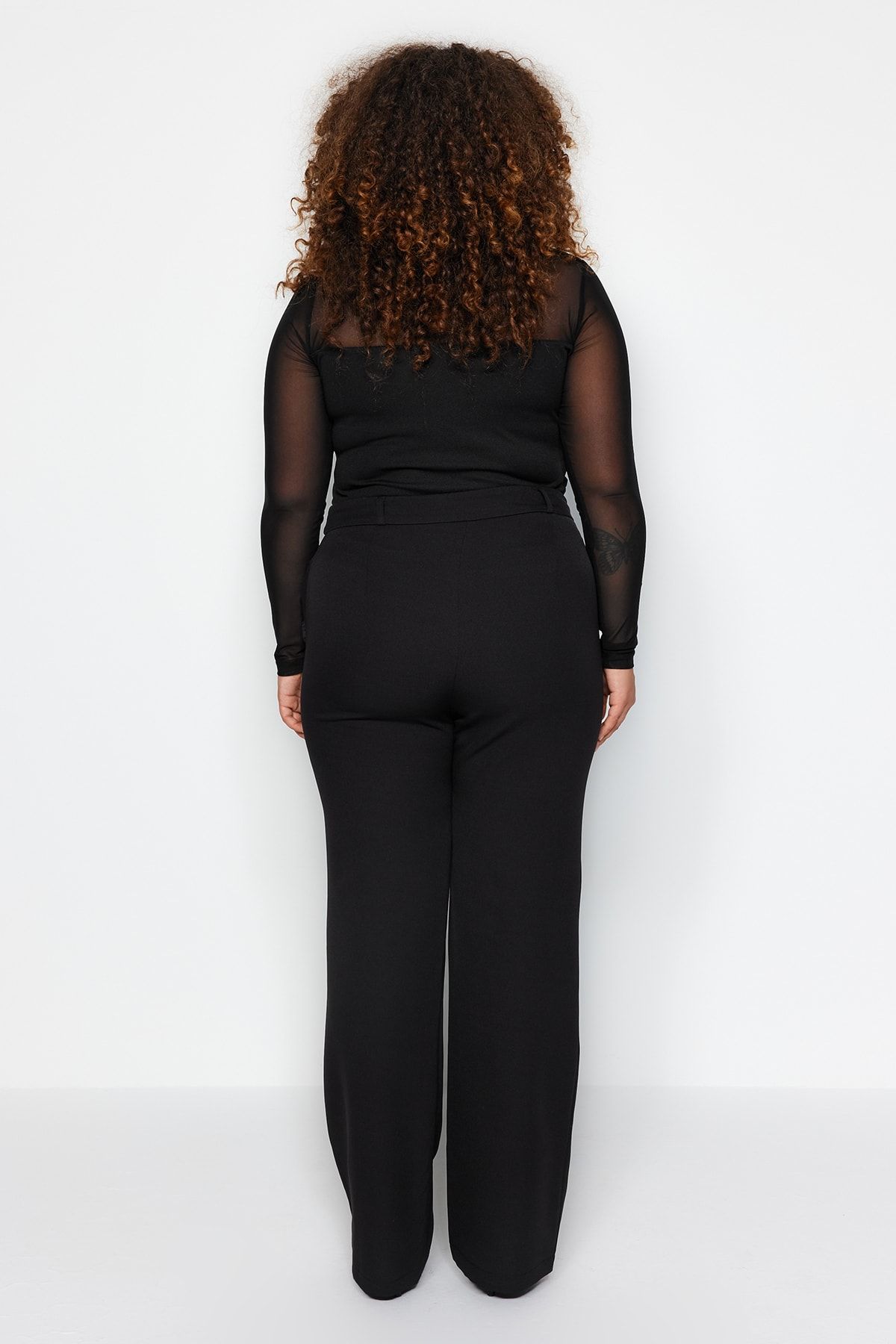 Trendyol Curve-Pantaloni drepti negri cu talie înaltă - țesătură TBBAW24AR00000 5