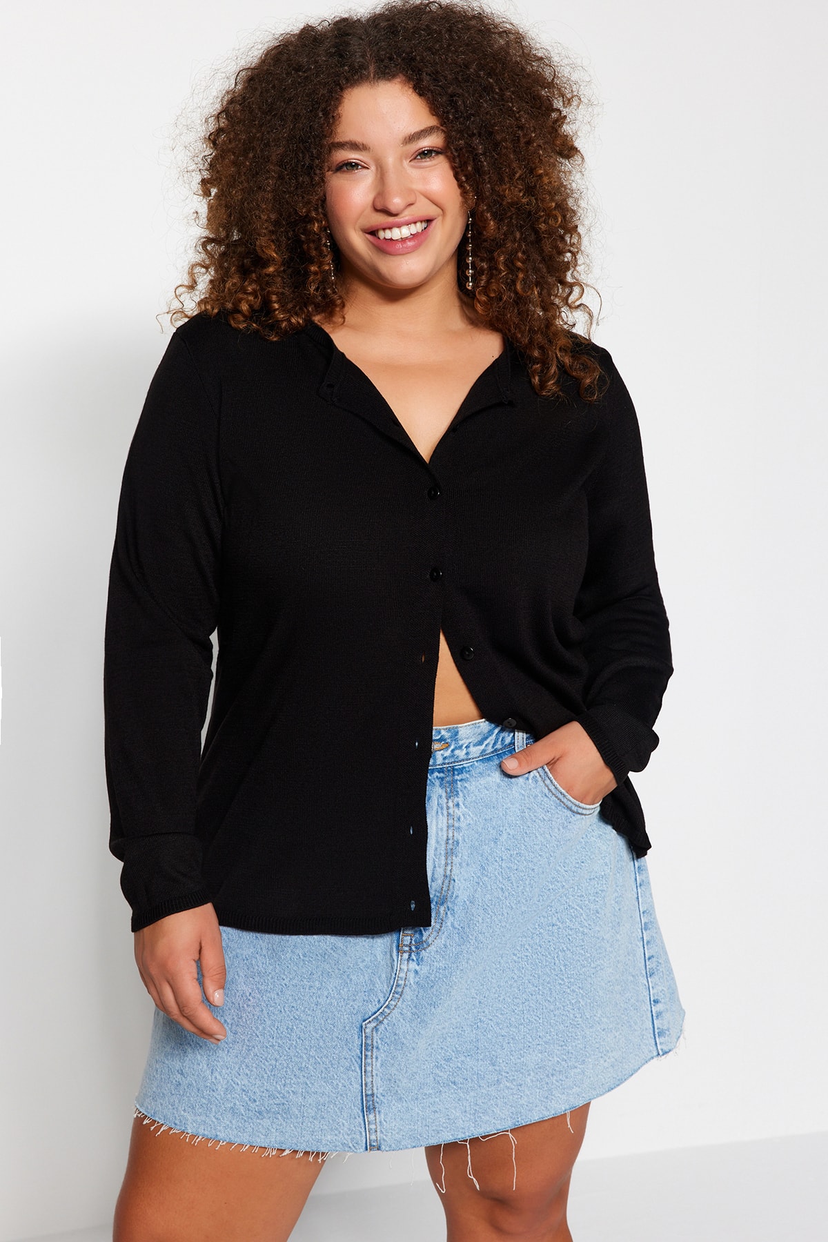 Trendyol Curve Damen Schwarze Strickjacke Aus Strick Für - Schwarz 2XL