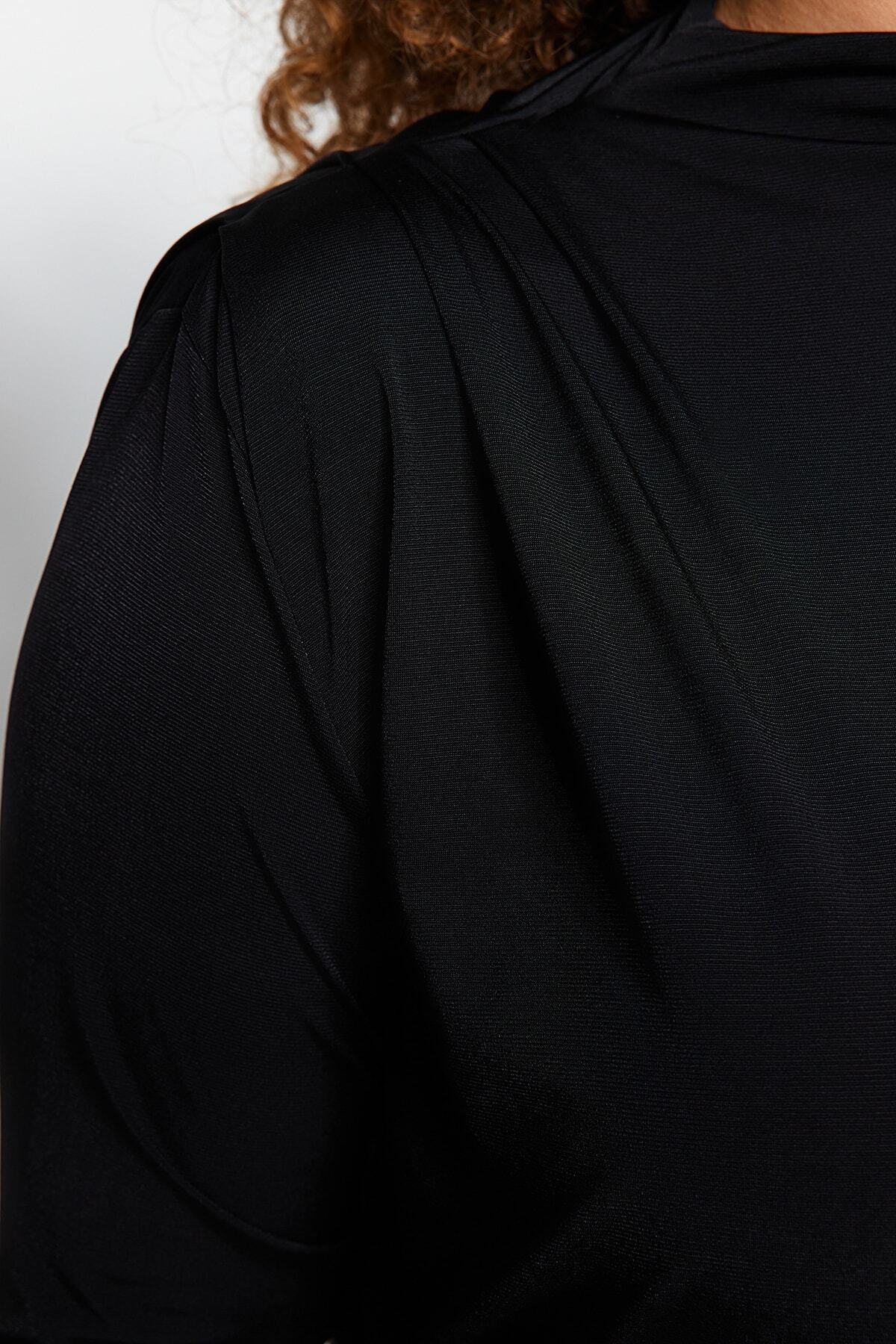 Trendyol Curve-بلوزة محبوكة سوداء بأكمام مبطنة TBBAW24CS00001 4
