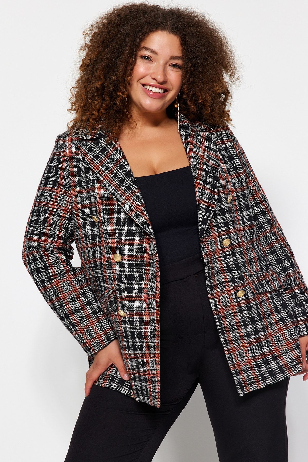 Trendyol Curve-Multicolored Plaid Patterned Jacket TBBAW24AG00014 2