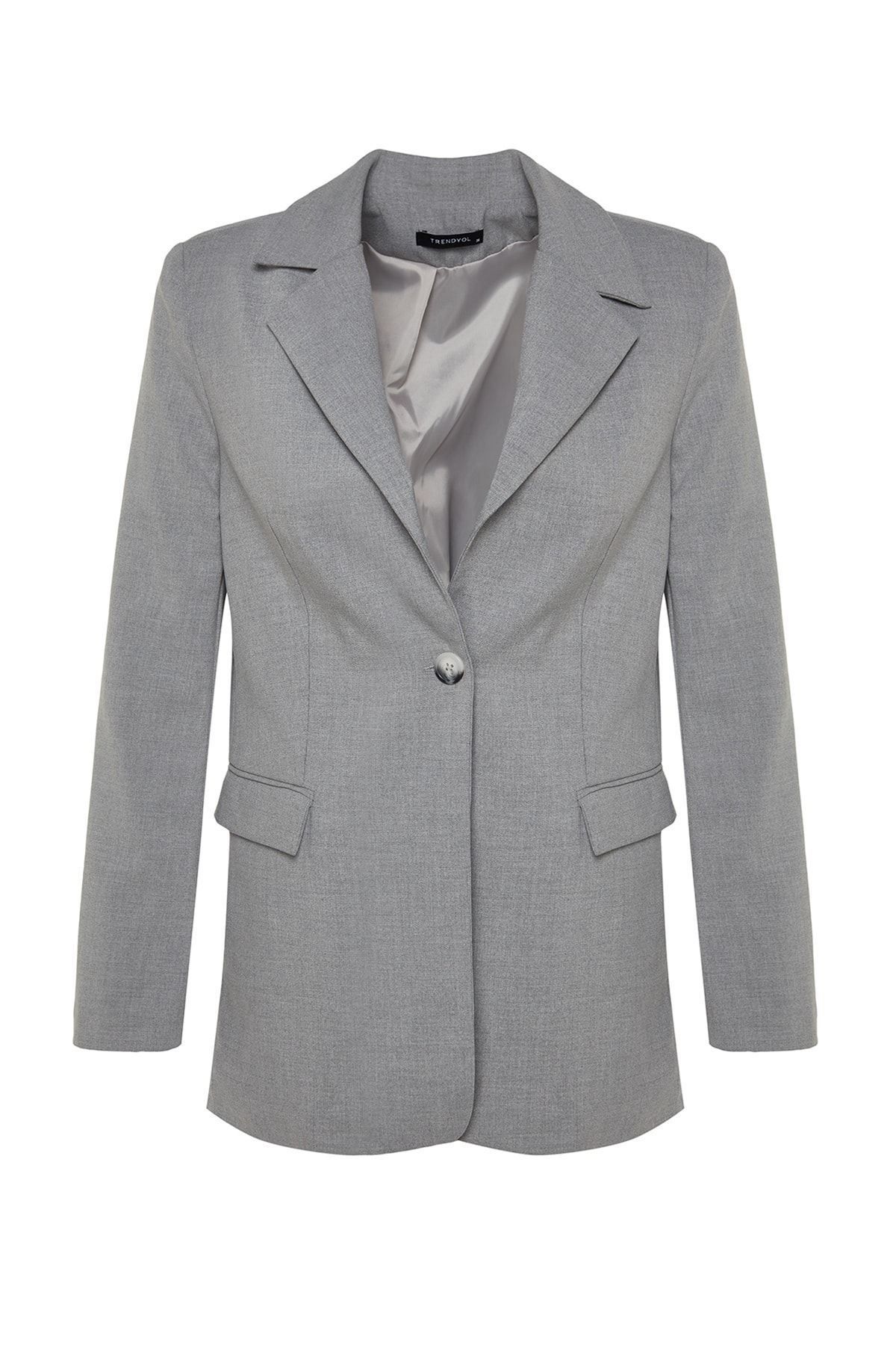 Trendyol Collection-Gray Premium Regular Lined Woven Blazer Jacket TWOAW24BC00033 6
