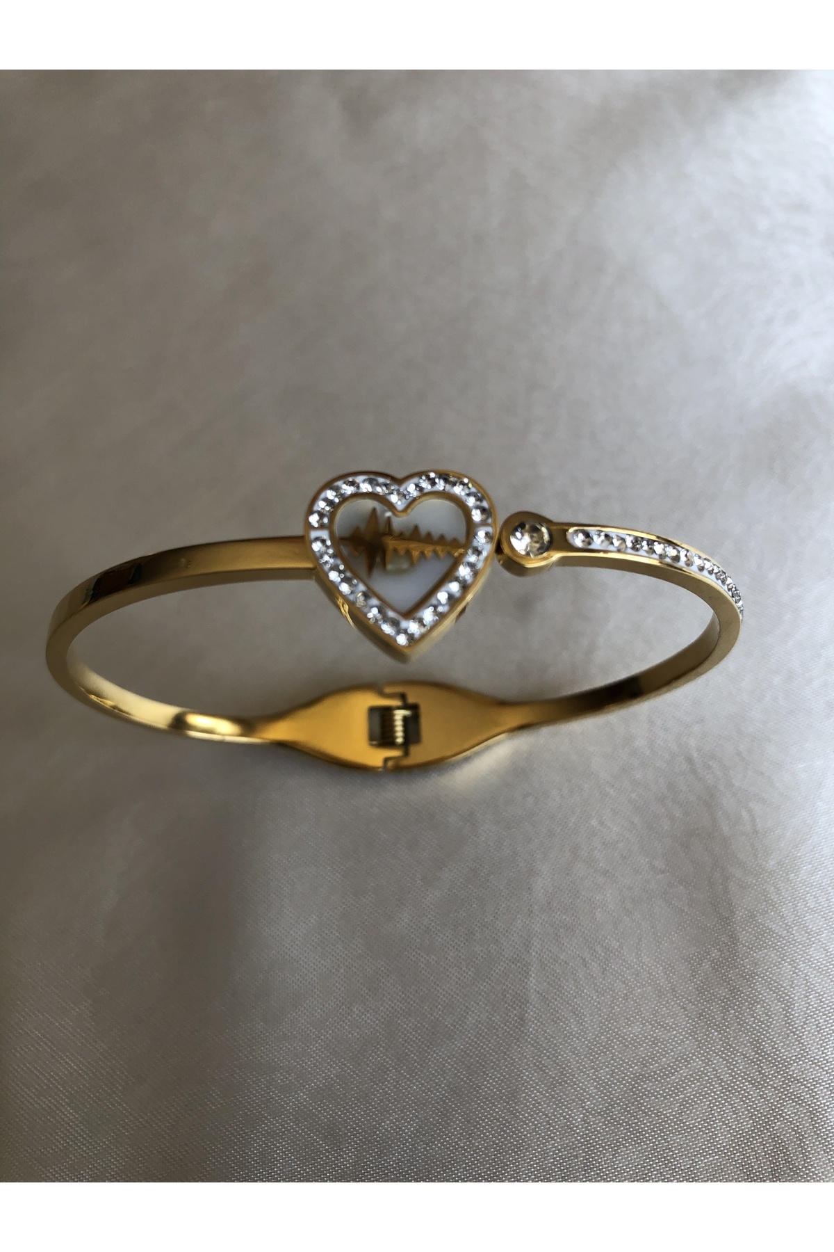 Lavinia Jewelry Altın Kaplama Kalpli Kalp Ritim Detaylı Gold Paslanmaz