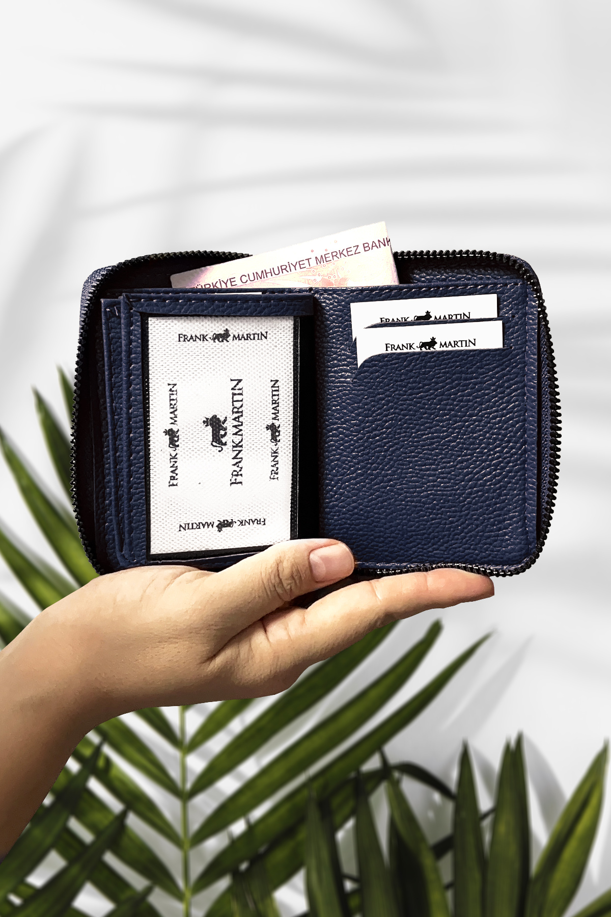 Frank Martin  Orijinal Fermuarlı Para Bölmeli Hediye Kutulu Deri Şık Lacivert Kartlık Cüzdan - Görsel 5