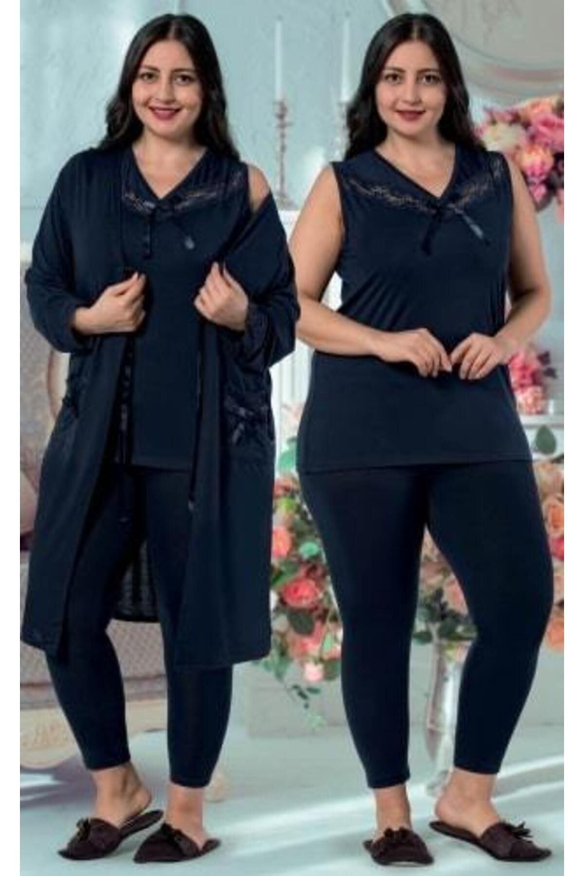 JENİKA Costum De Pijama Pentru Femei, 3 Piese, Marime Mare Femeie - Standard