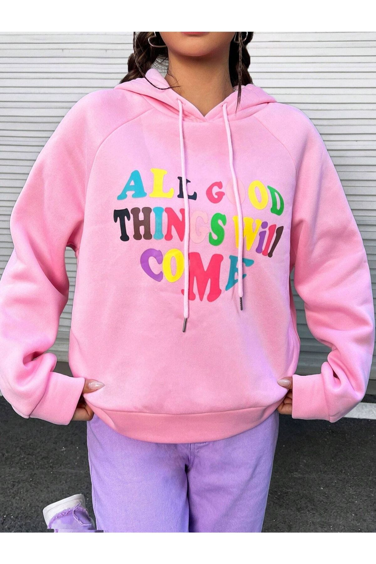 Black Sokak Pink All Good Printed Oversize Hooded Unisex