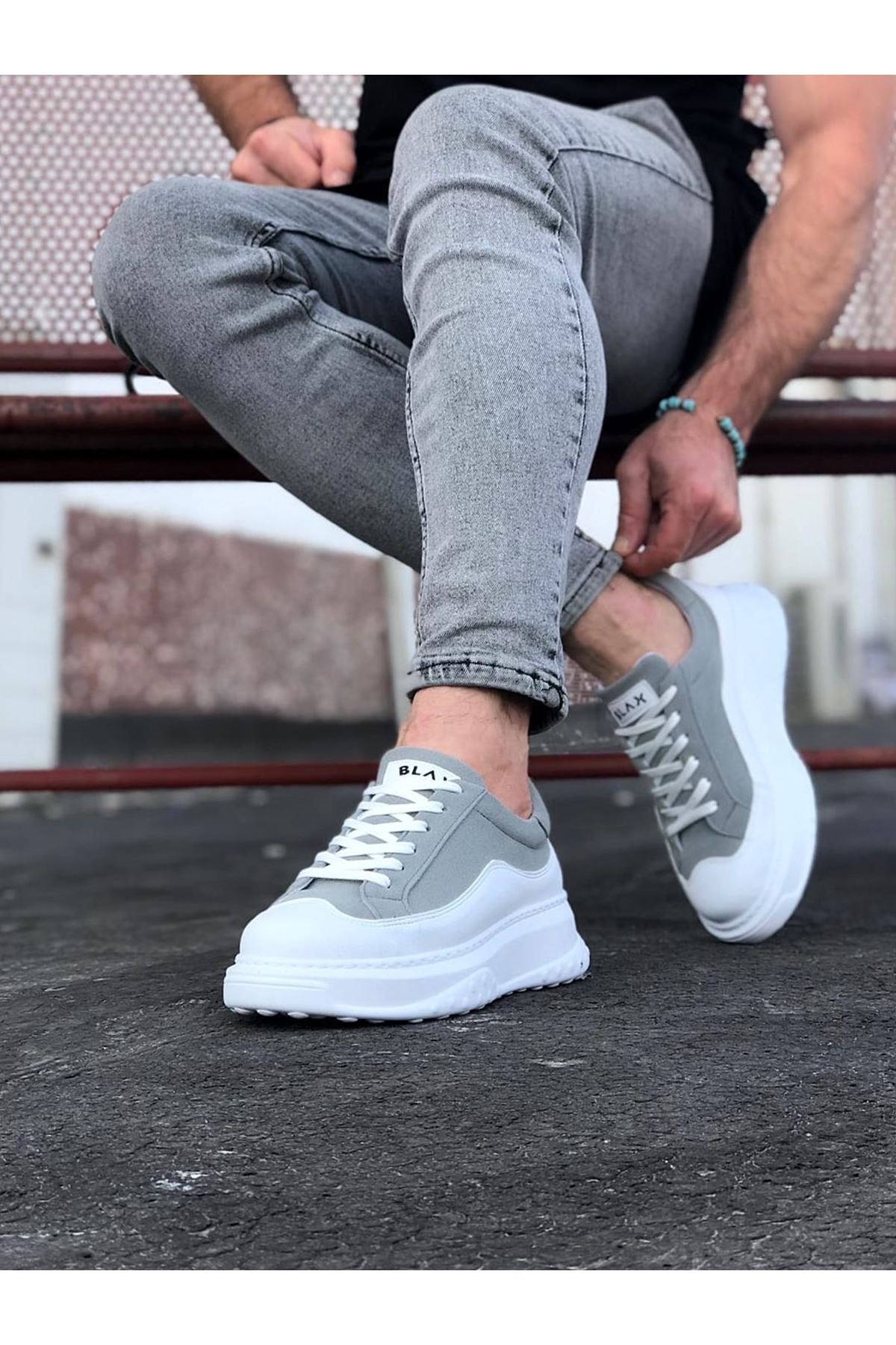 BZ Moda-B507 BT Pantofi pentru bărbați cu talpă ortopedică cu șireturi Gri/Alb 2