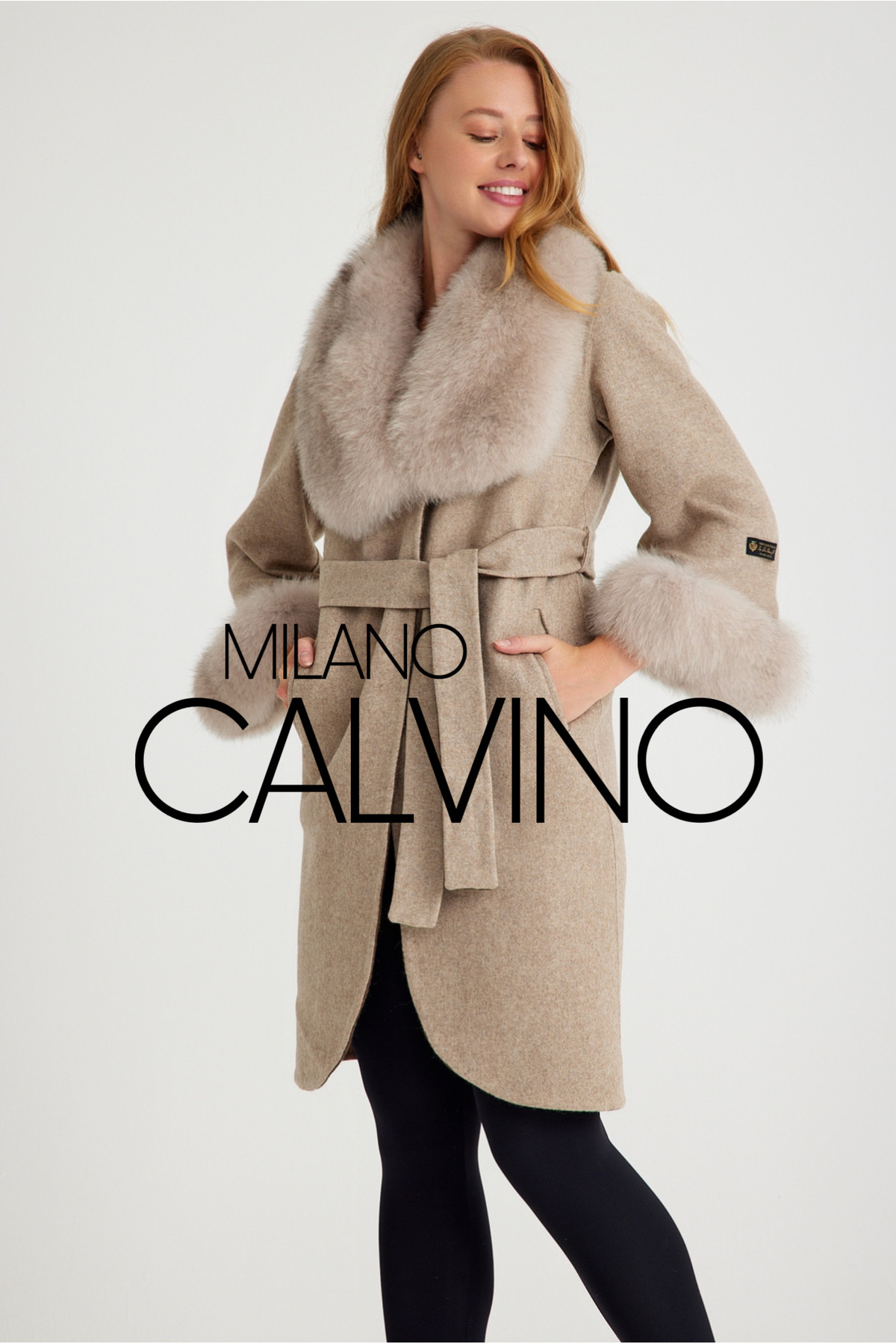Milano Calvino  Alpaka Yün Kumaş Kürklü Kadın Palto (bej) - Görsel 6