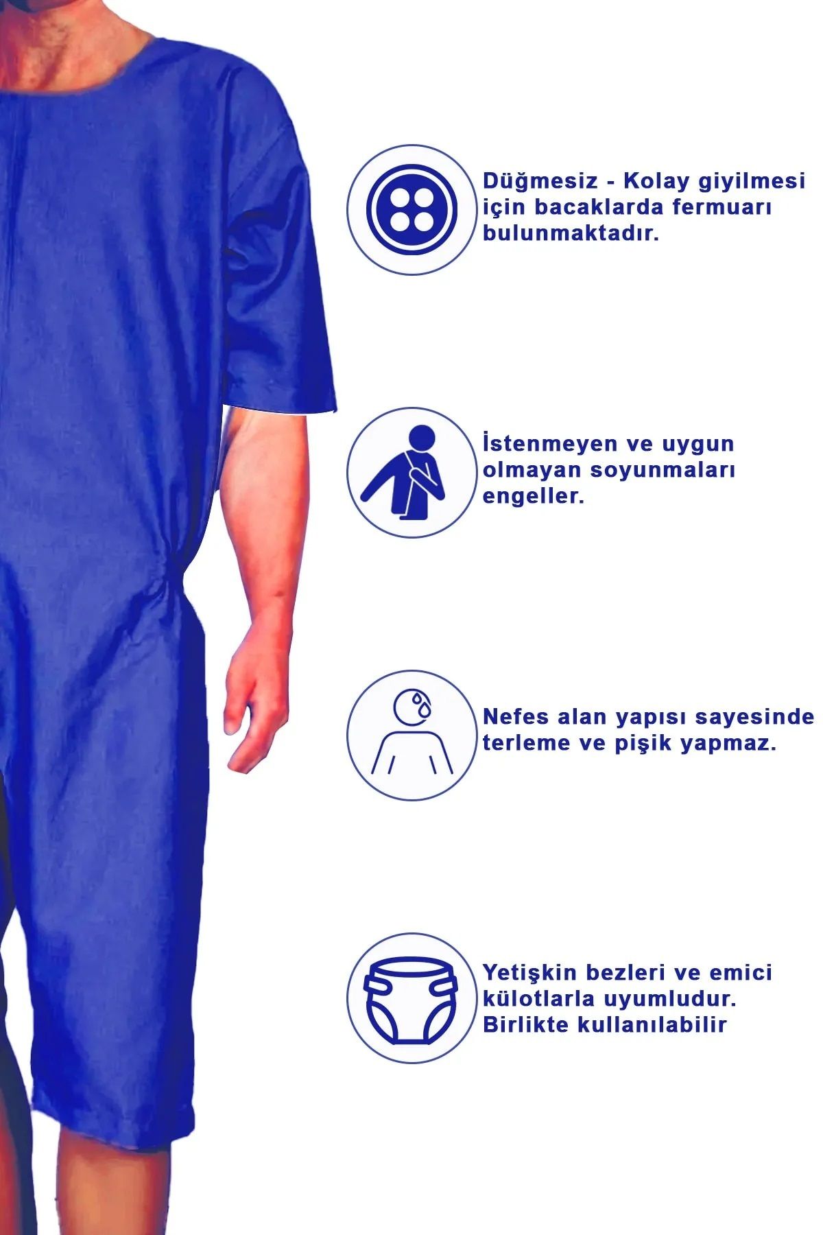 Devi-Special Design Short Sleeve Zipped Between Legs & Dementia Patient Care Jumpsuit - LARGE SIZE 5