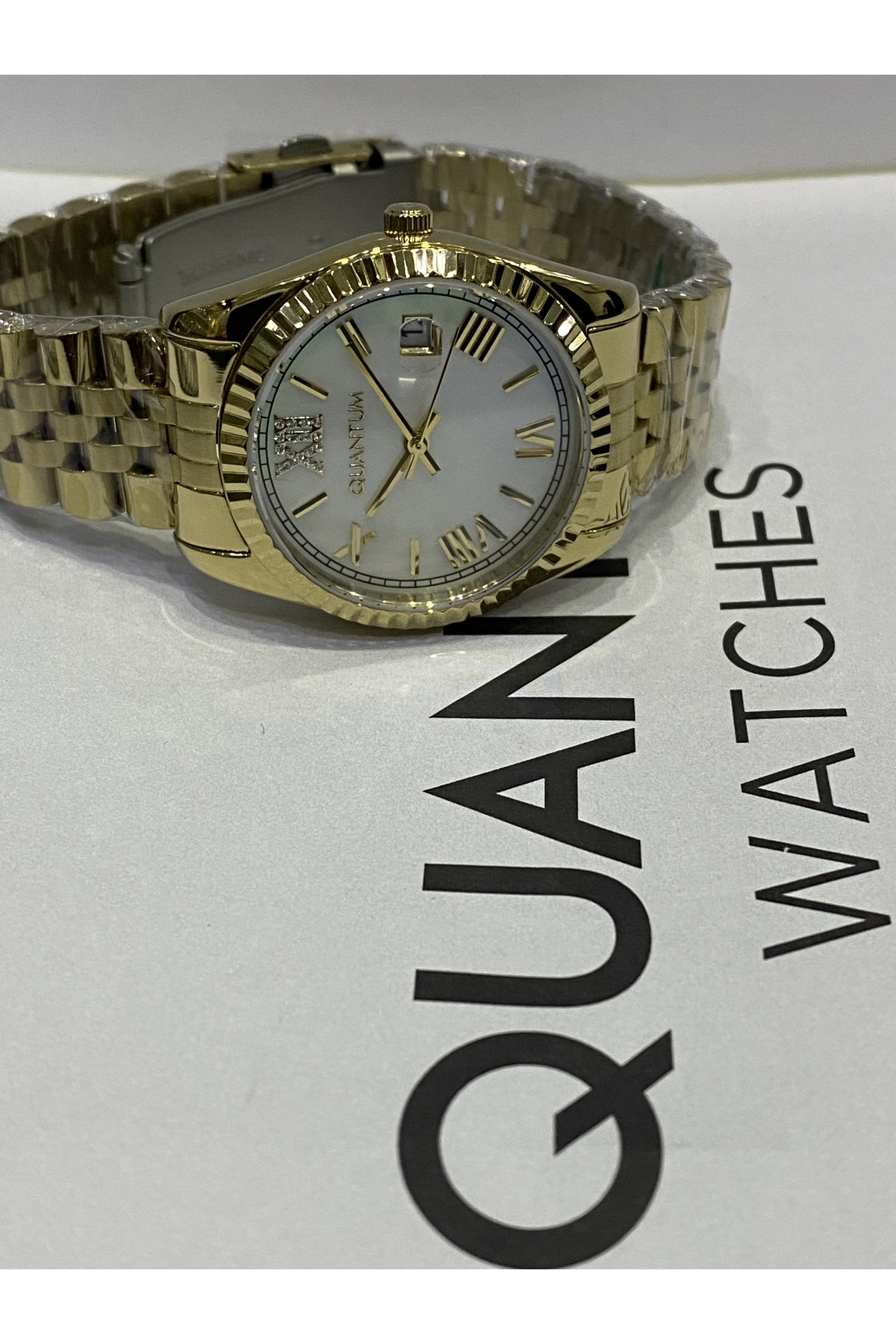 ساعت Quantum کلاسیک 100% STEEL IMPULSE SPECIAL PEARL OF PEARL صفحه طلایی 34 میلی متری ساعت زنانه ATM DATE اورجینال - تصویر 4