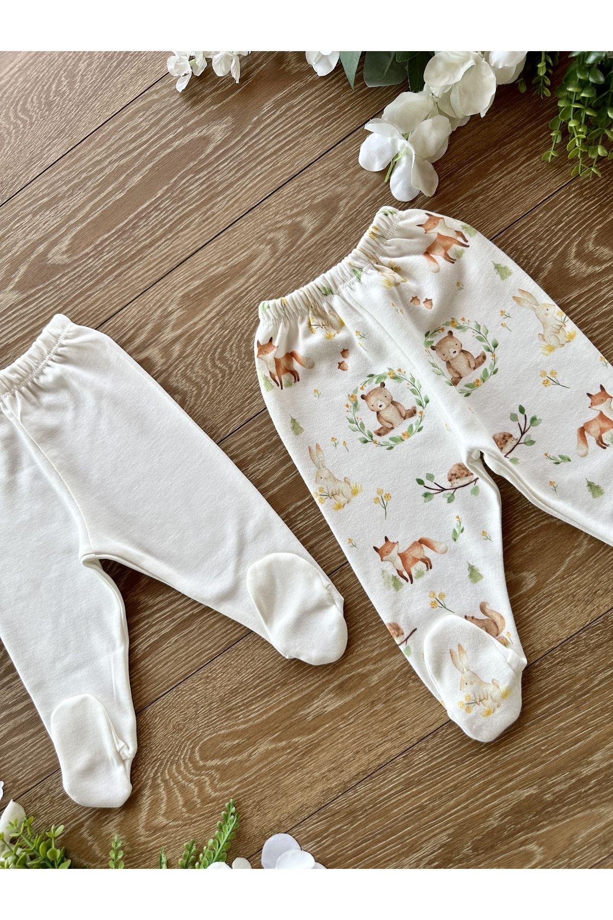 PATSAN Organic Cotton 2-Piece Baby Booties Pajamas Bottom Set Bear Squirrel  - Trendyol