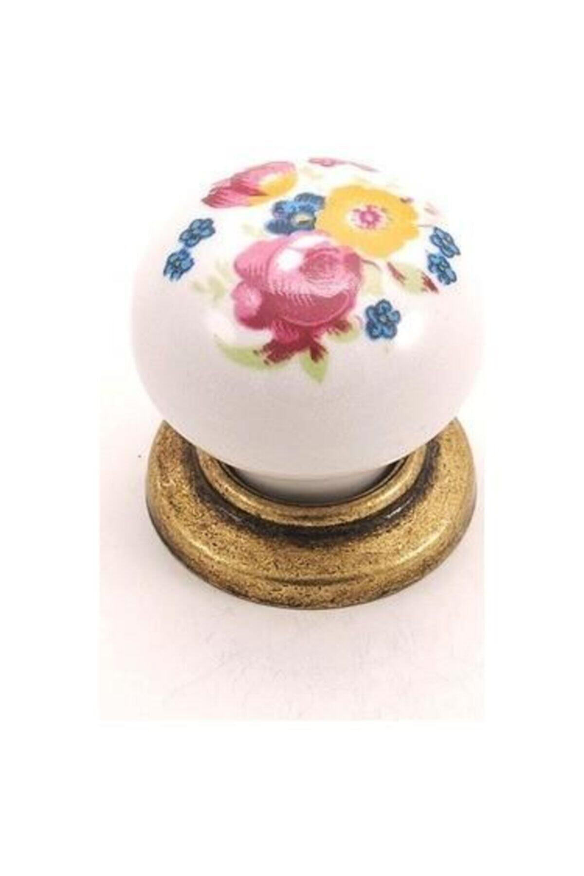 Porcelain Button Handle Floral Pattern Vintage Furniture Handle