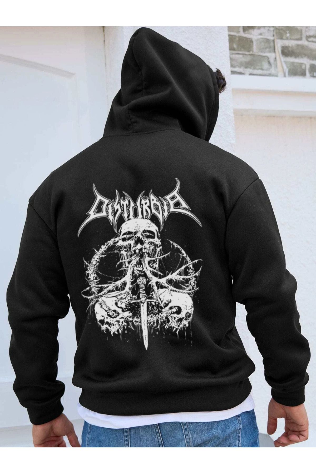 Grunge Skull Gotik Kapüşonlu Büyük Beden Sweatshirt