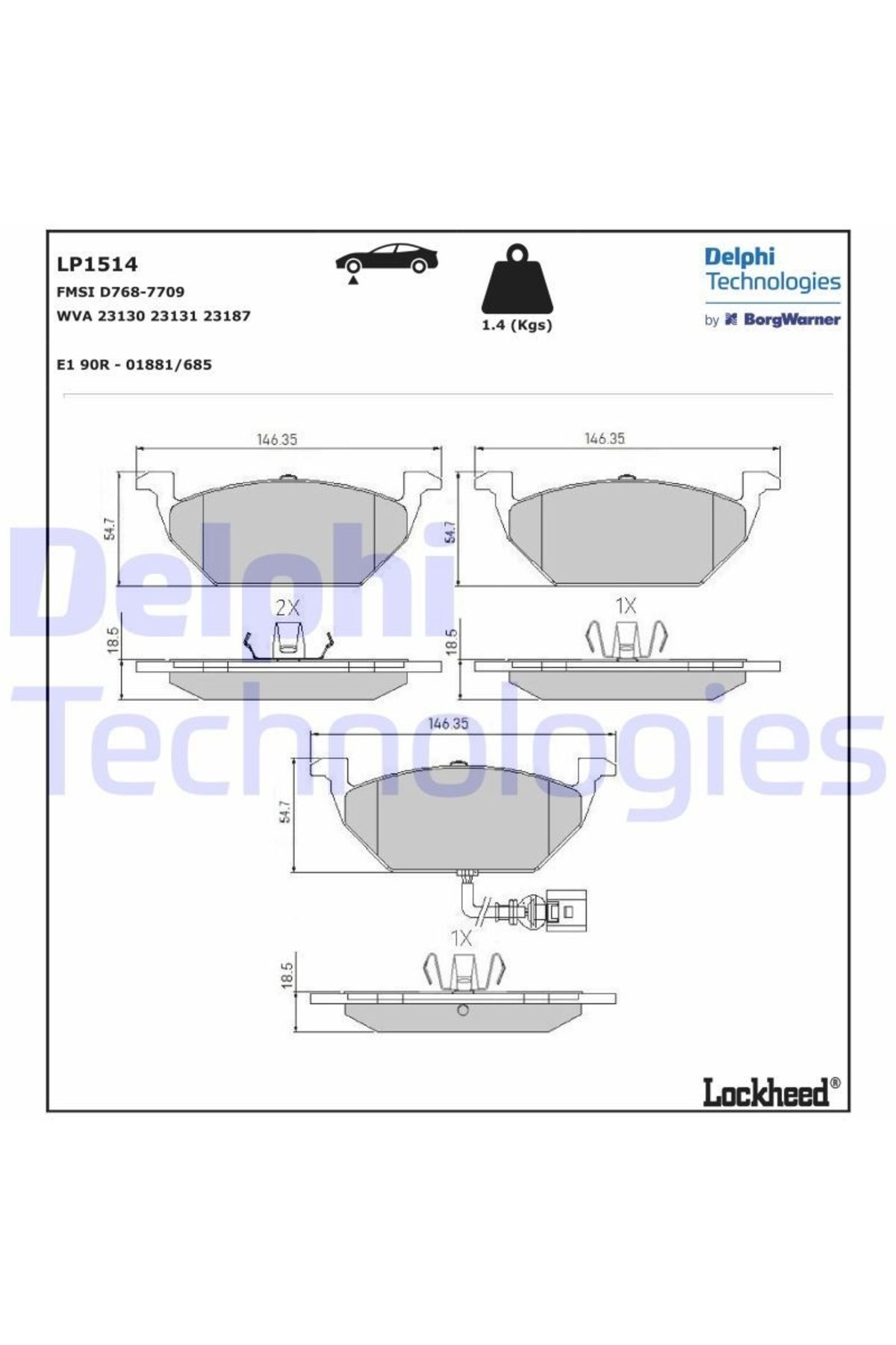 DELPHİ TECHNOLOGİES-DELPHI LP1514 FRONT BRAKE PAD VW POLO 02-05 4