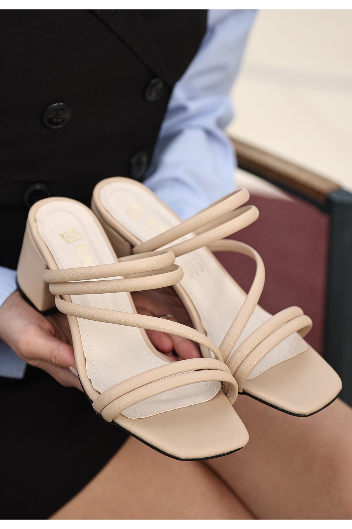 Kadın Sarai Vizon Cilt Topuklu Terlik