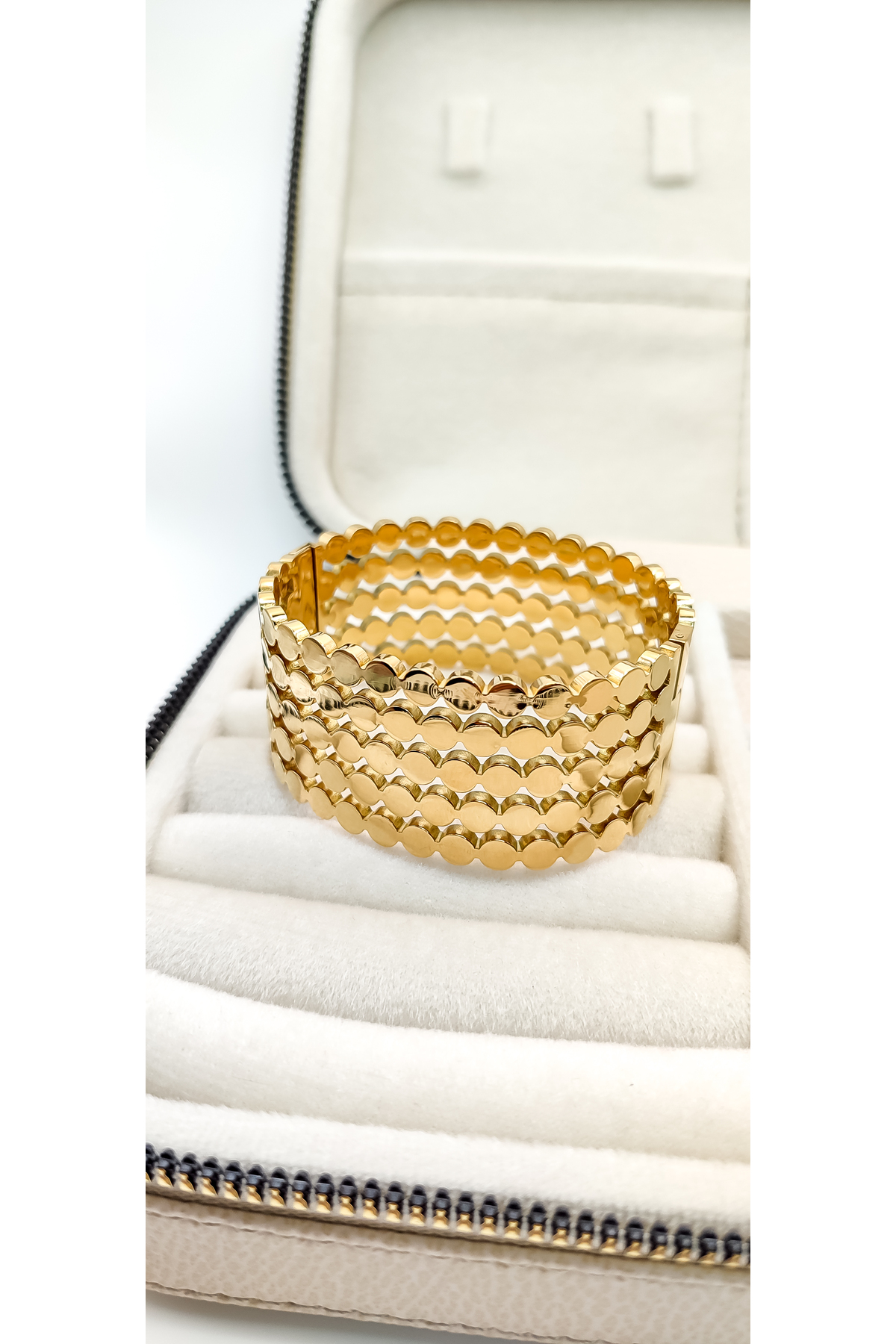 Geometrik Desenli Çelik Kelepçe Bileklik